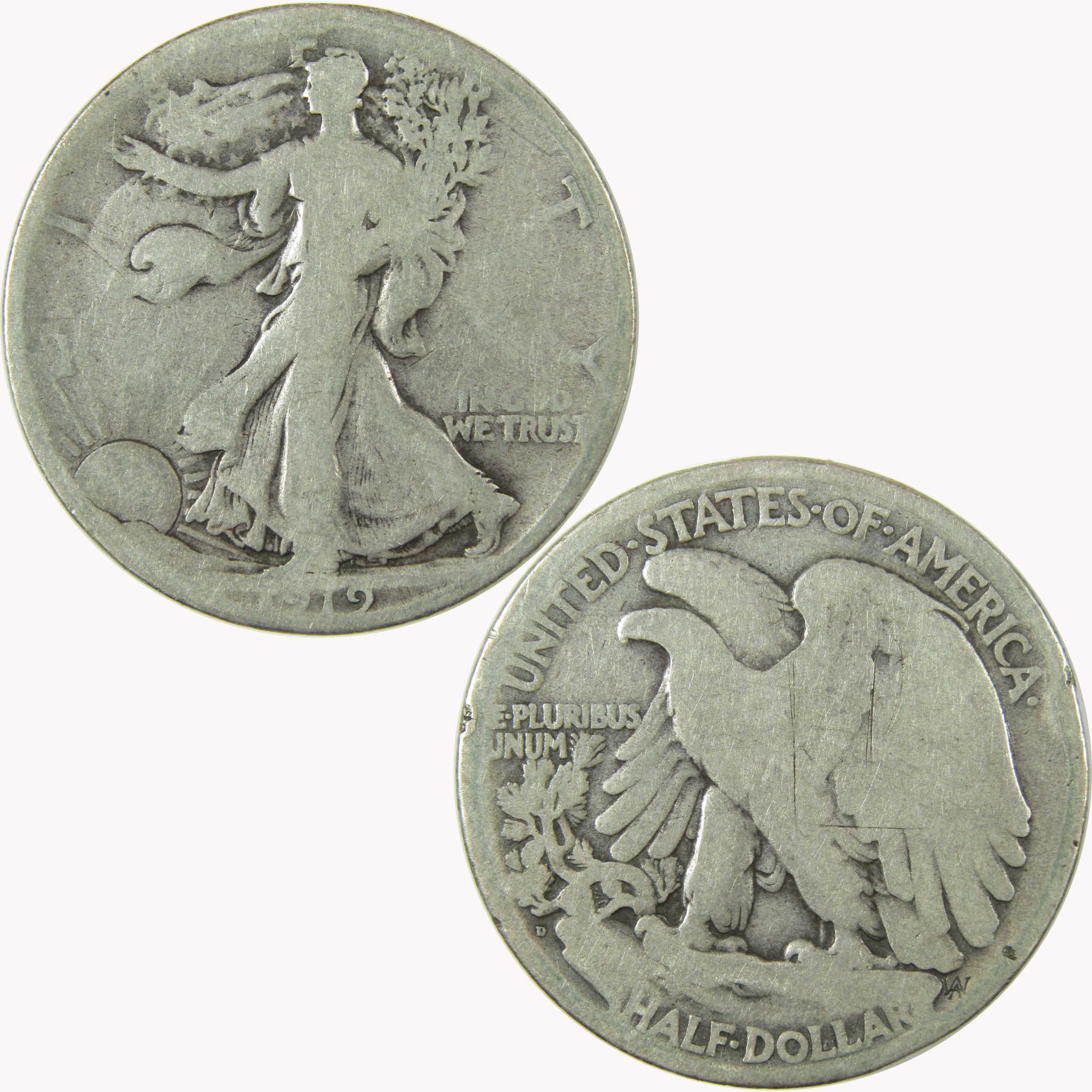 1919 D Liberty Walking Silver 50c VG Very Good Details SKU:CP1458