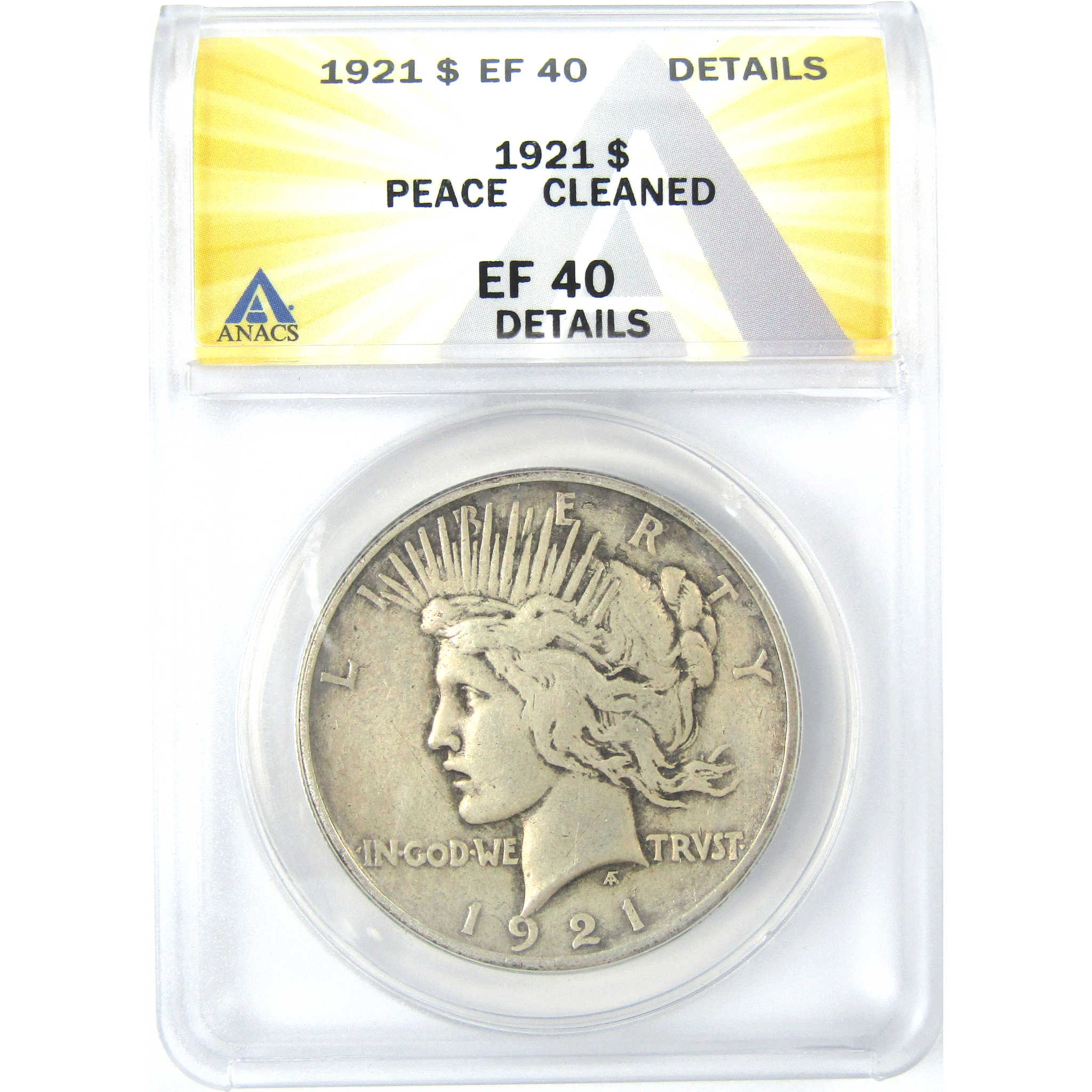 1921 High Relief Peace Dollar EF 40 Details ANACS Silver $1 SKU:I16236