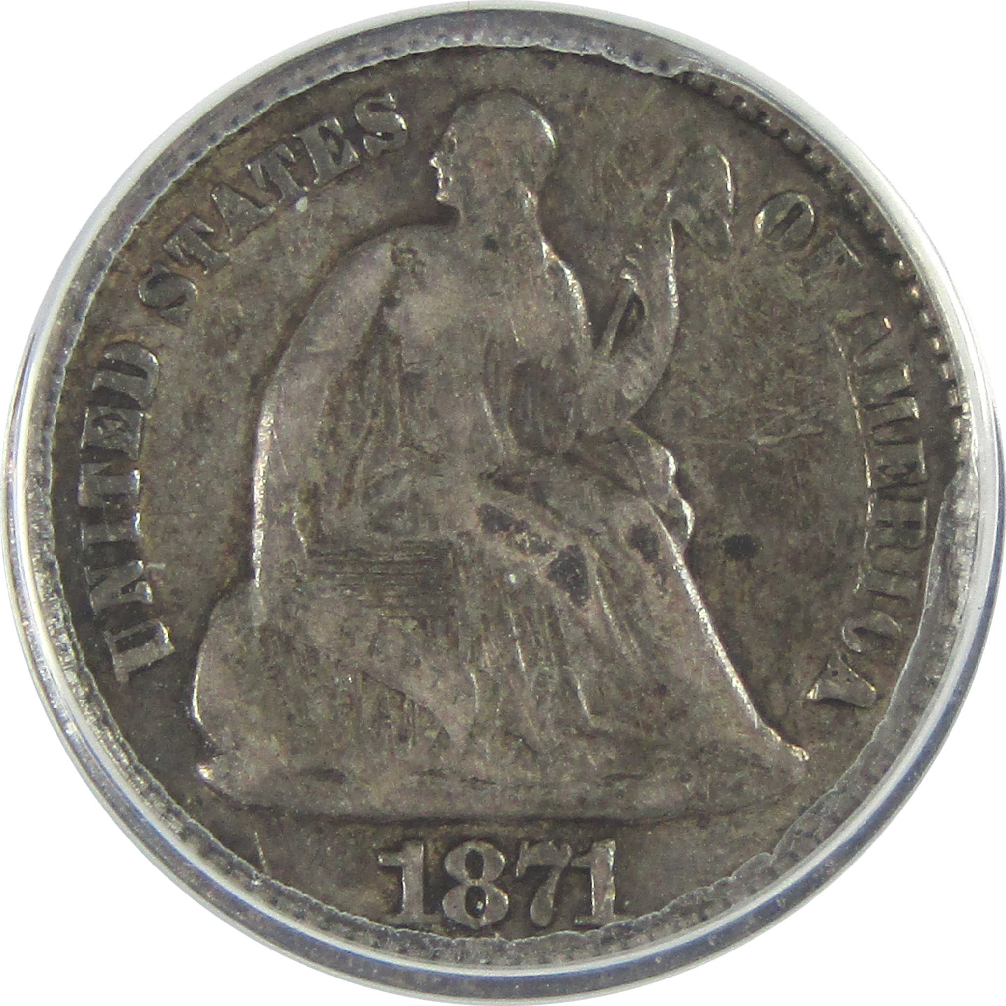 1871 Seated Liberty Half Dime VG 10 ANACS Silver 5c Coin SKU:I16275