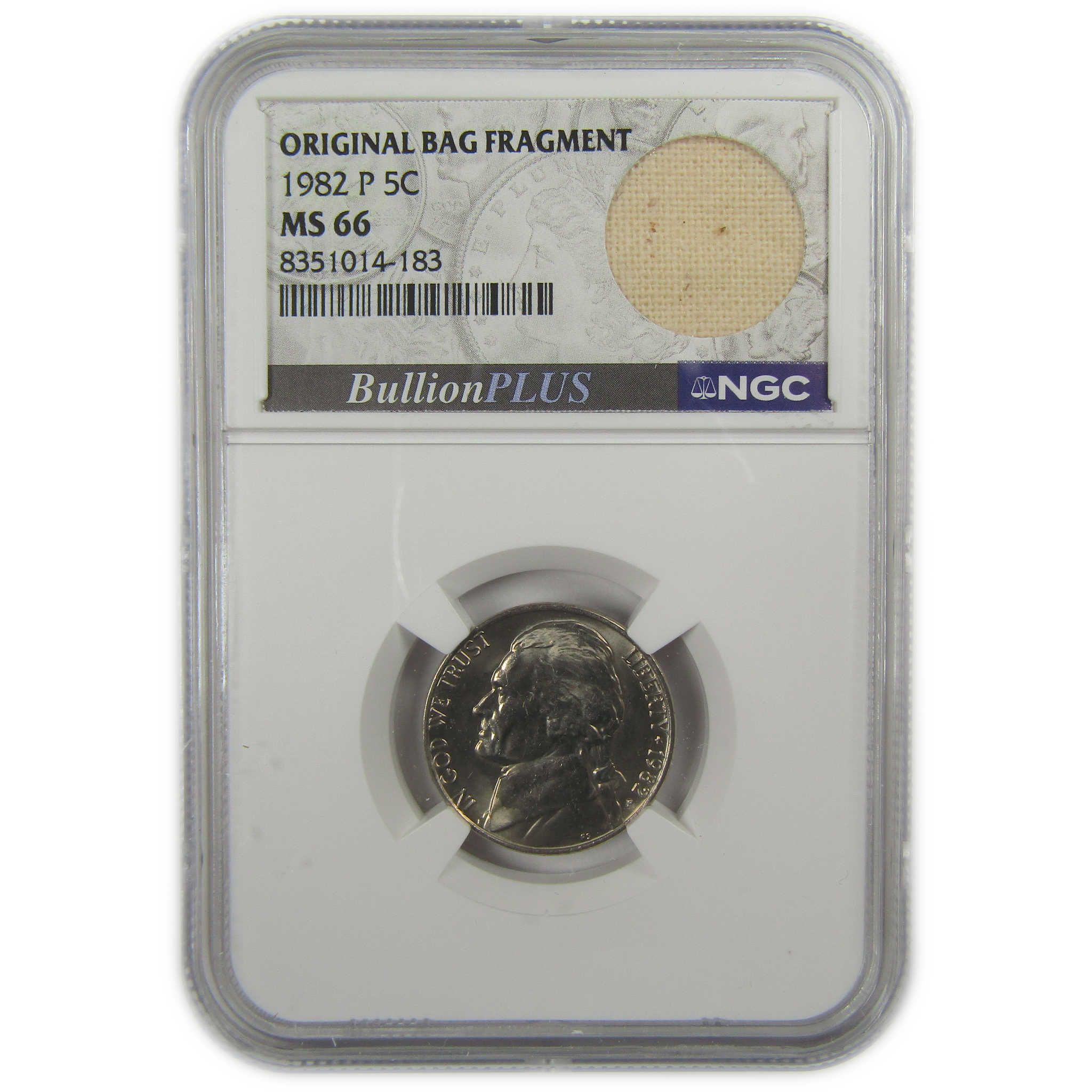 1982 P Jefferson Nickel MS 66 NGC Original Bag Fragment SKU:I20341
