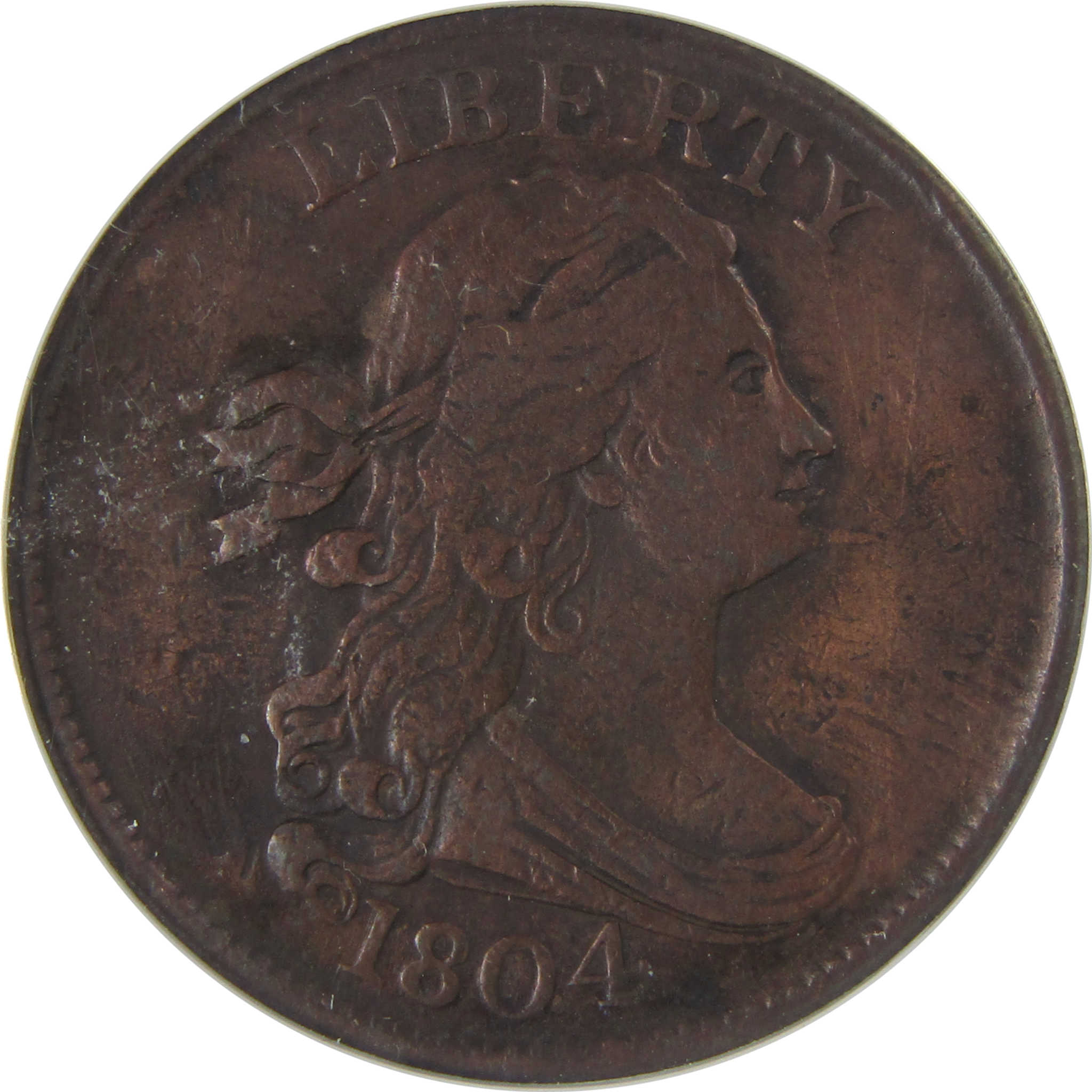 1804 Spiked Chin Draped Bust Half Cent VF 30 Details ANACS SKU:CPC1129