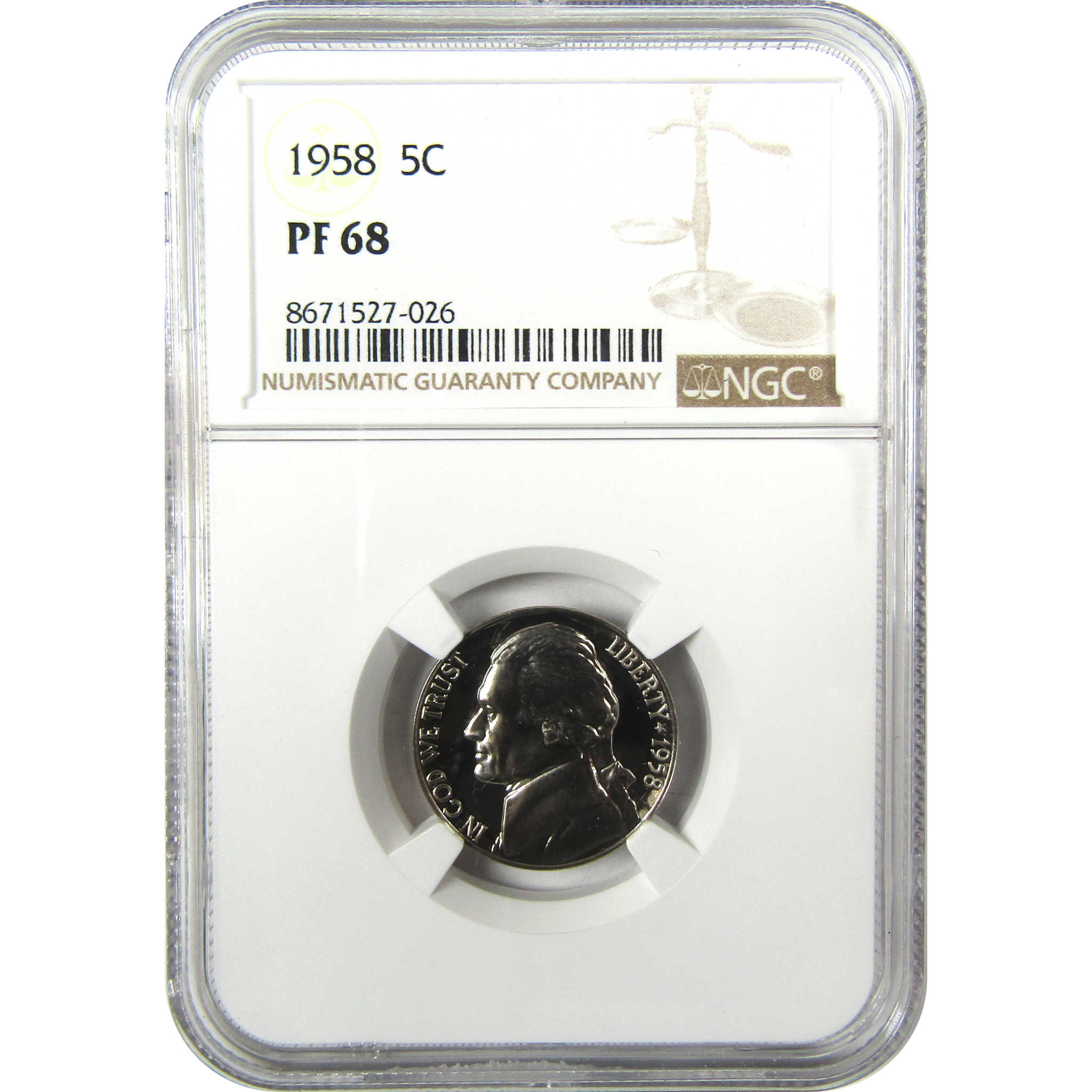 1958 Jefferson Nickel PF 68 NGC Proof 5c Coin Collectible SKU:I27114