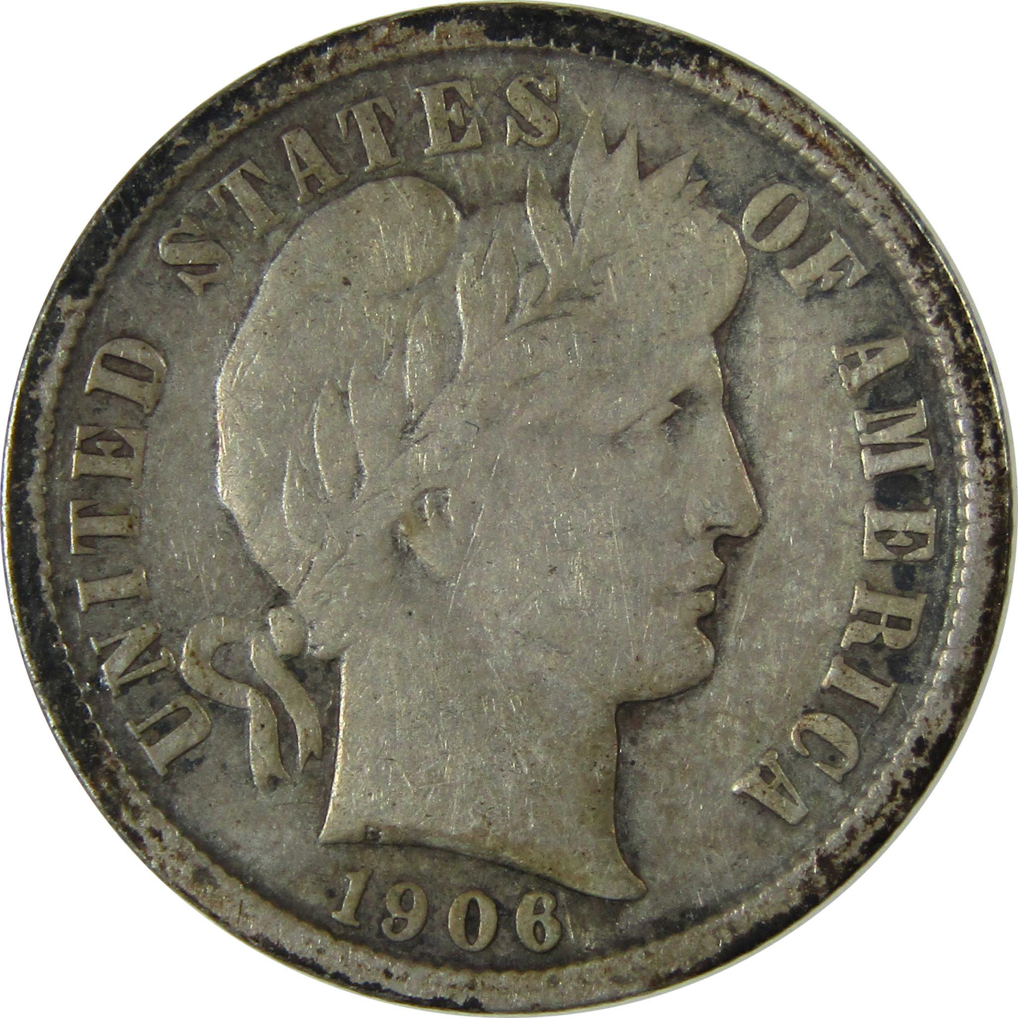 1906 Barber Silver Dime F Fine Details 10c Coin Collectible SKU:CP972