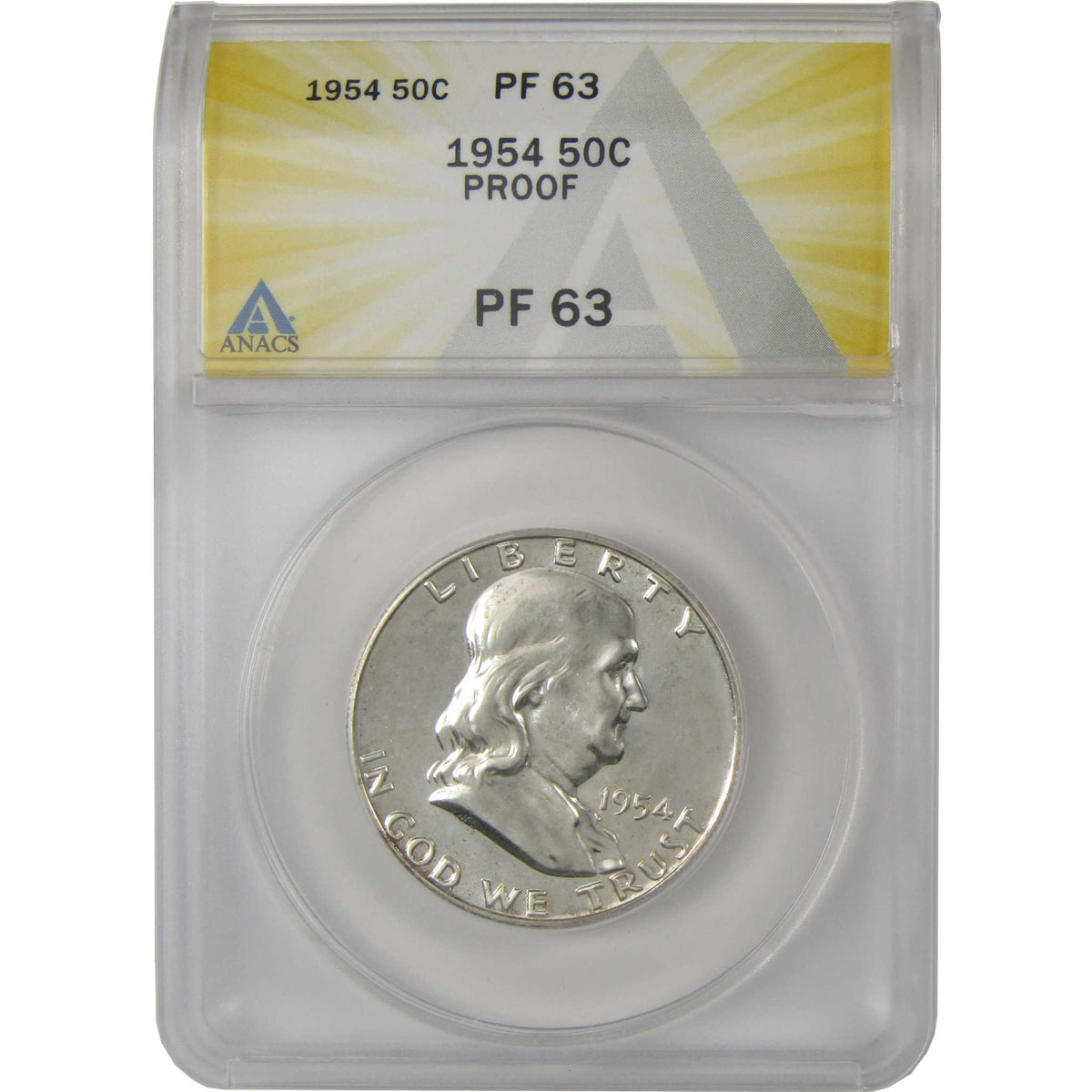 1954 Franklin Silver Half Dollar PF 63 ANACS Proof 50c Coin SKU:I28758
