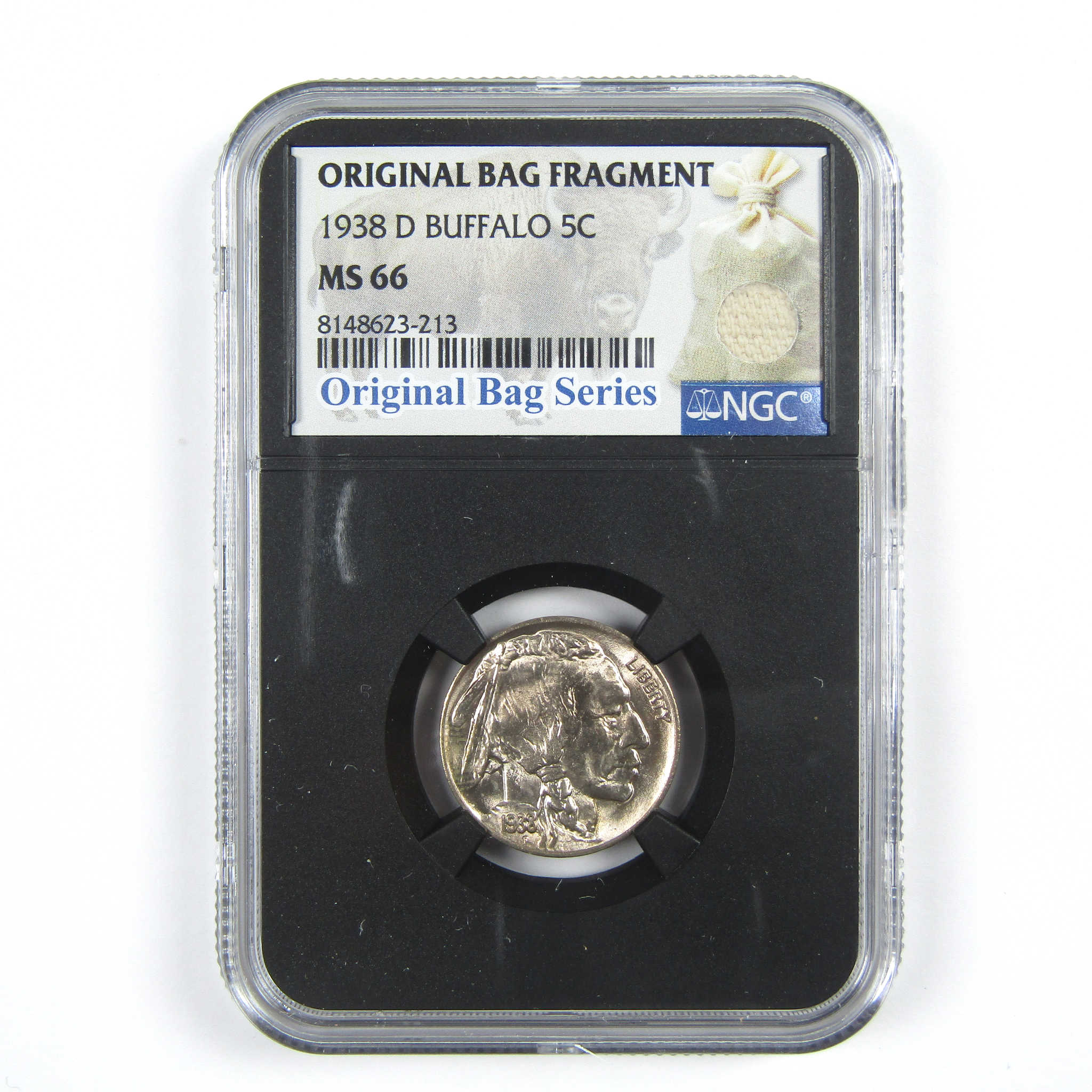 1938 D Buffalo Nickel MS 66 NGC 5c Original Bag Fragment SKU:I14590