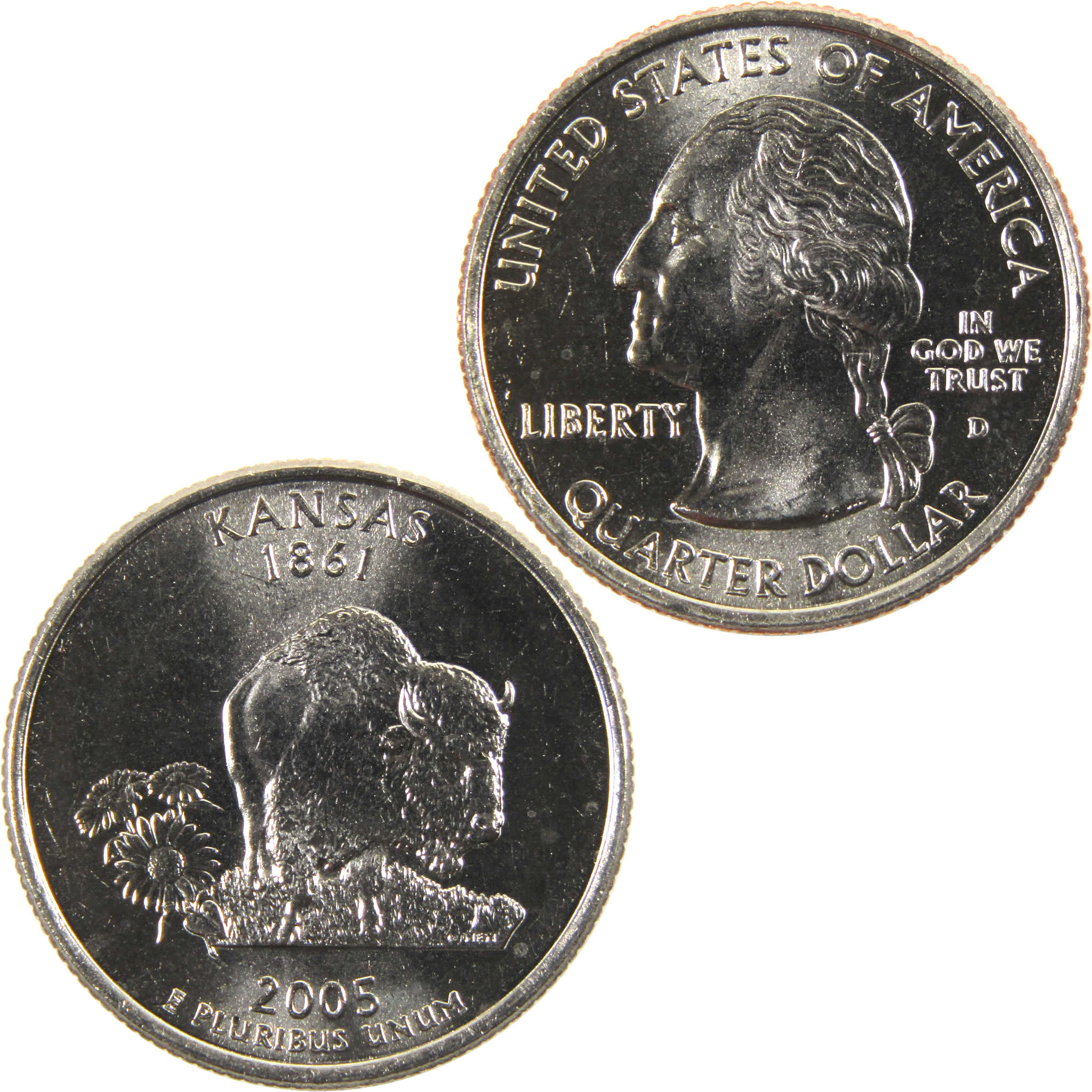 2005 D Kansas State Quarter BU Uncirculated Clad 25c Coin