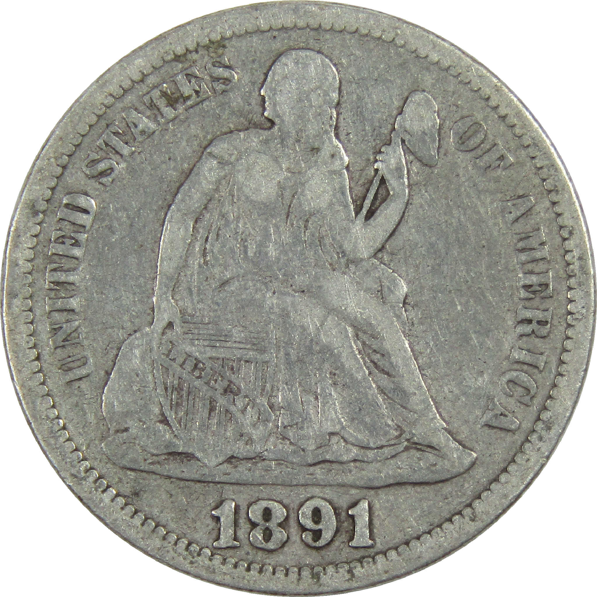 1891 Seated Liberty Dime F Fine Silver 10c Coin SKU:I12264