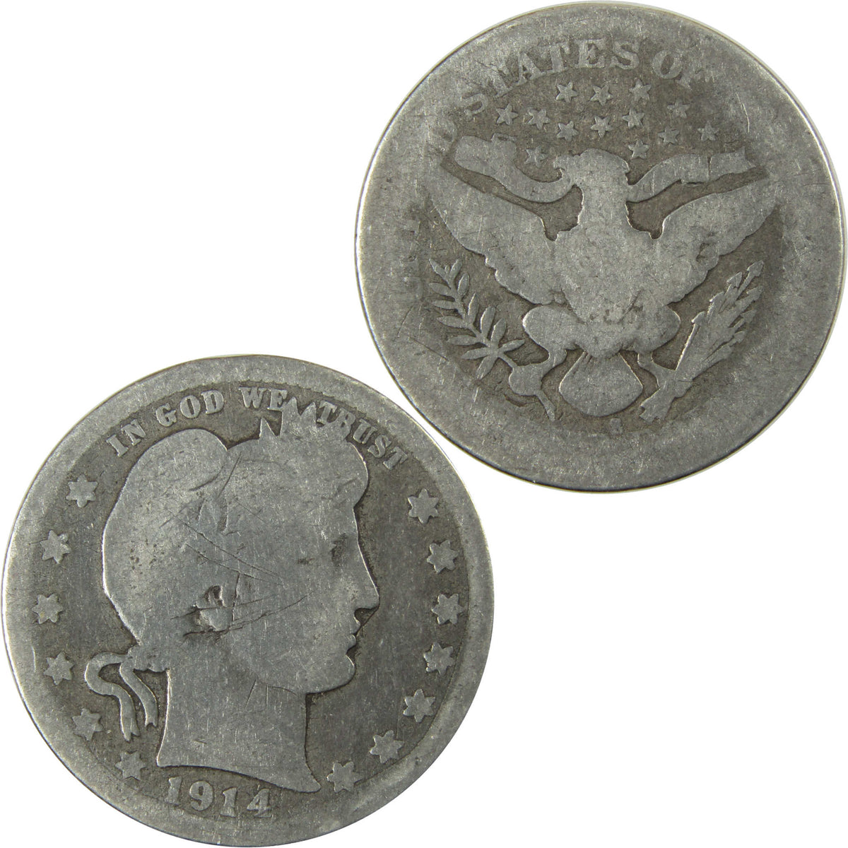 1914 S Barber Silver Quarter AG About Good Details 25c Coin SKU:I28524