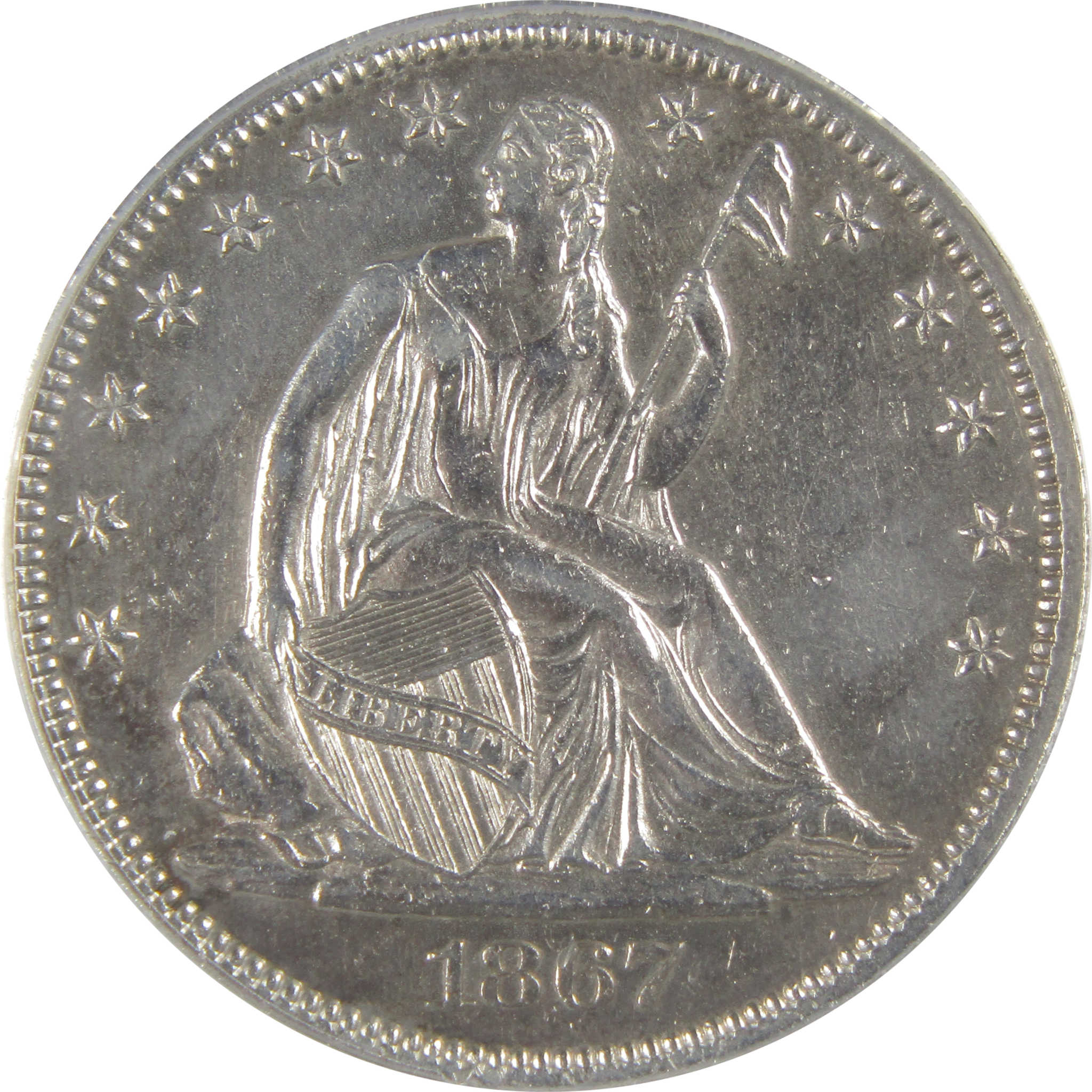 1867 Seated Liberty Half Dollar AU 58 Details ANACS Silver SKU:CP169