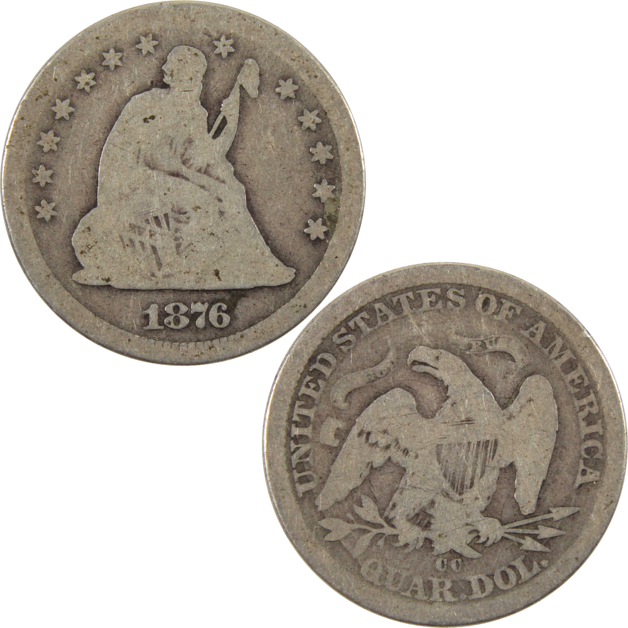 1876 CC Seated Liberty Quarter G Good 90% Silver 25c Coin SKU:I11101