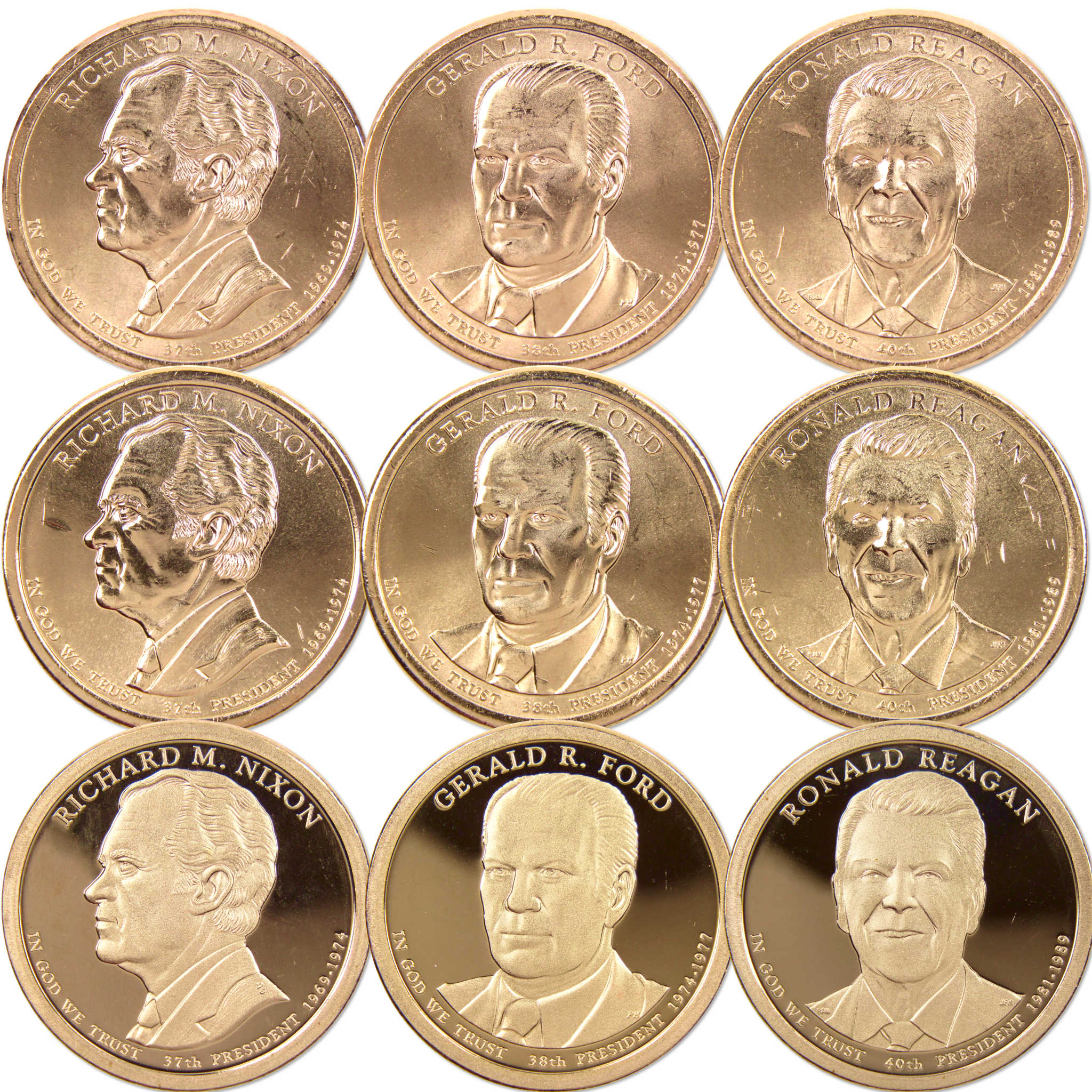 2016 PDS Presidential Dollar 9 Coin Set Uncirculated and Proof
