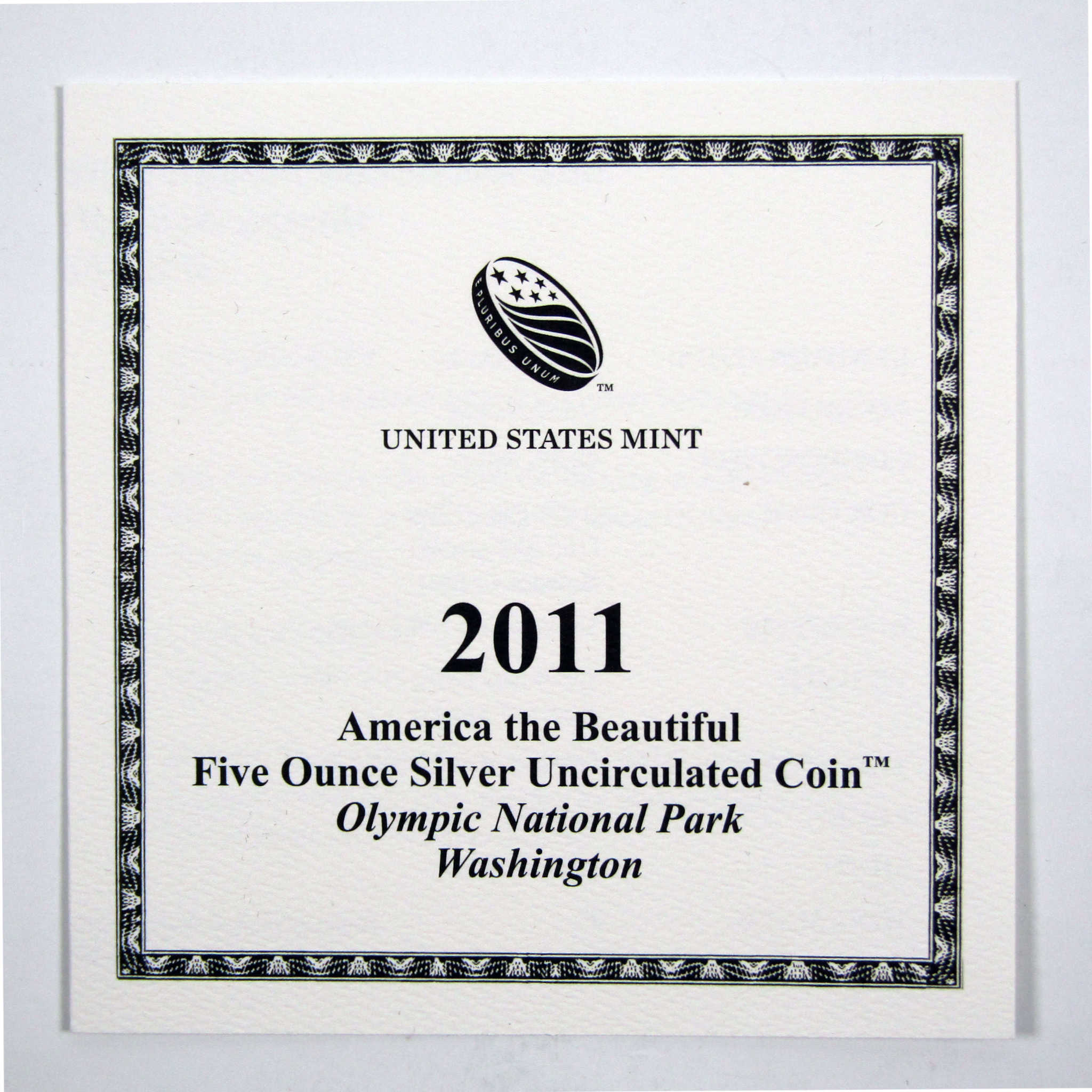 2011 P Olympic National Park 5 oz Silver Bullion OGP COA SKU:CPC3747