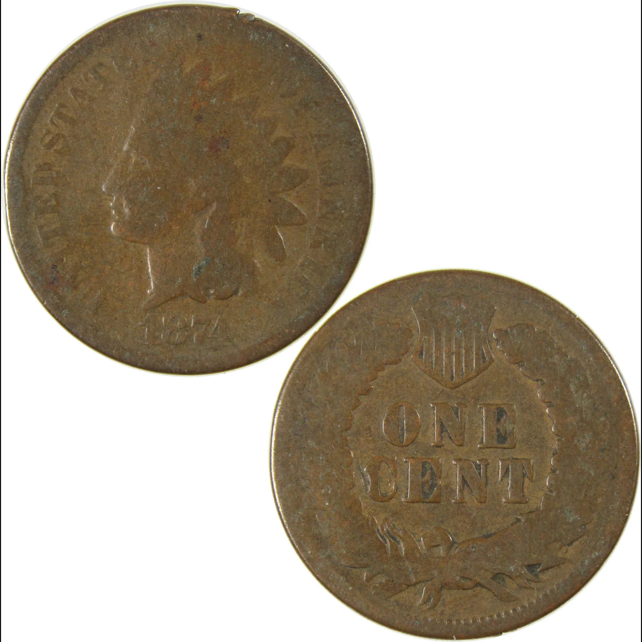 1874 Indian Head Cent AG About Good Penny 1c Coin SKU:I26412