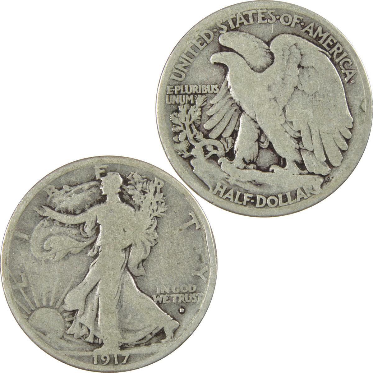 1917 D Obverse Liberty Walking Silver 50c G Good Details SKU:I28624