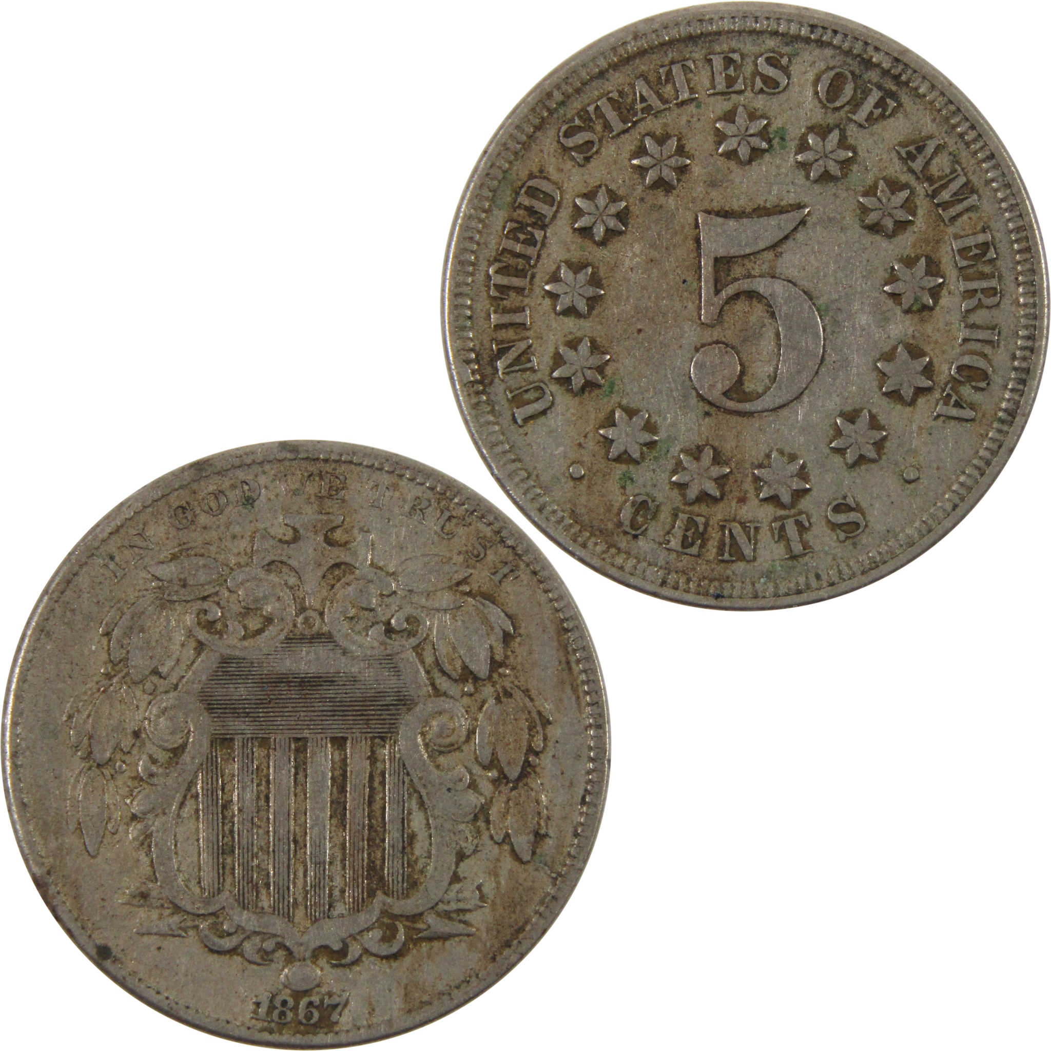 1867 No Rays Shield Nickel VF Very Fine 5c Coin SKU:CPC3705