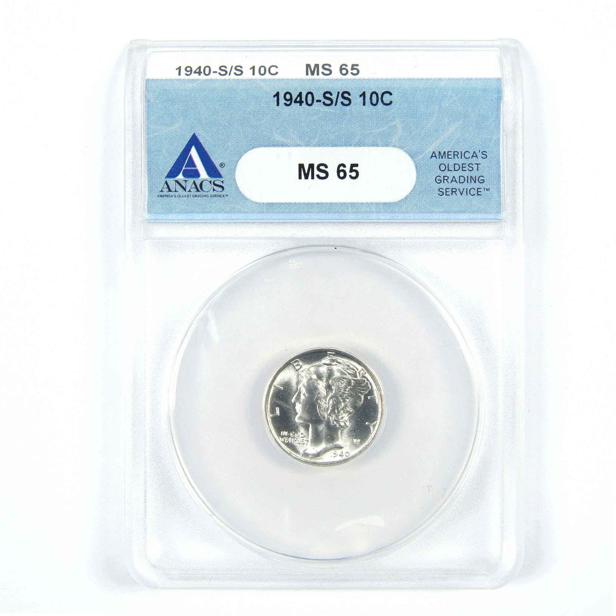 1940 S/S Mercury Dime MS 65 ANACS Silver 10c Uncirculated SKU:I15010