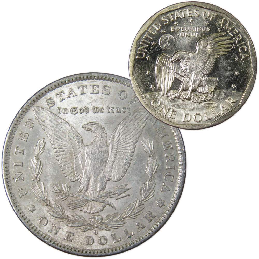 1883 O Morgan Silver Dollar AU About Uncirculated with 1980 SBA $1 Unc - Morgan coin - Morgan silver dollar - Morgan silver dollar for sale - Profile Coins &amp; Collectibles