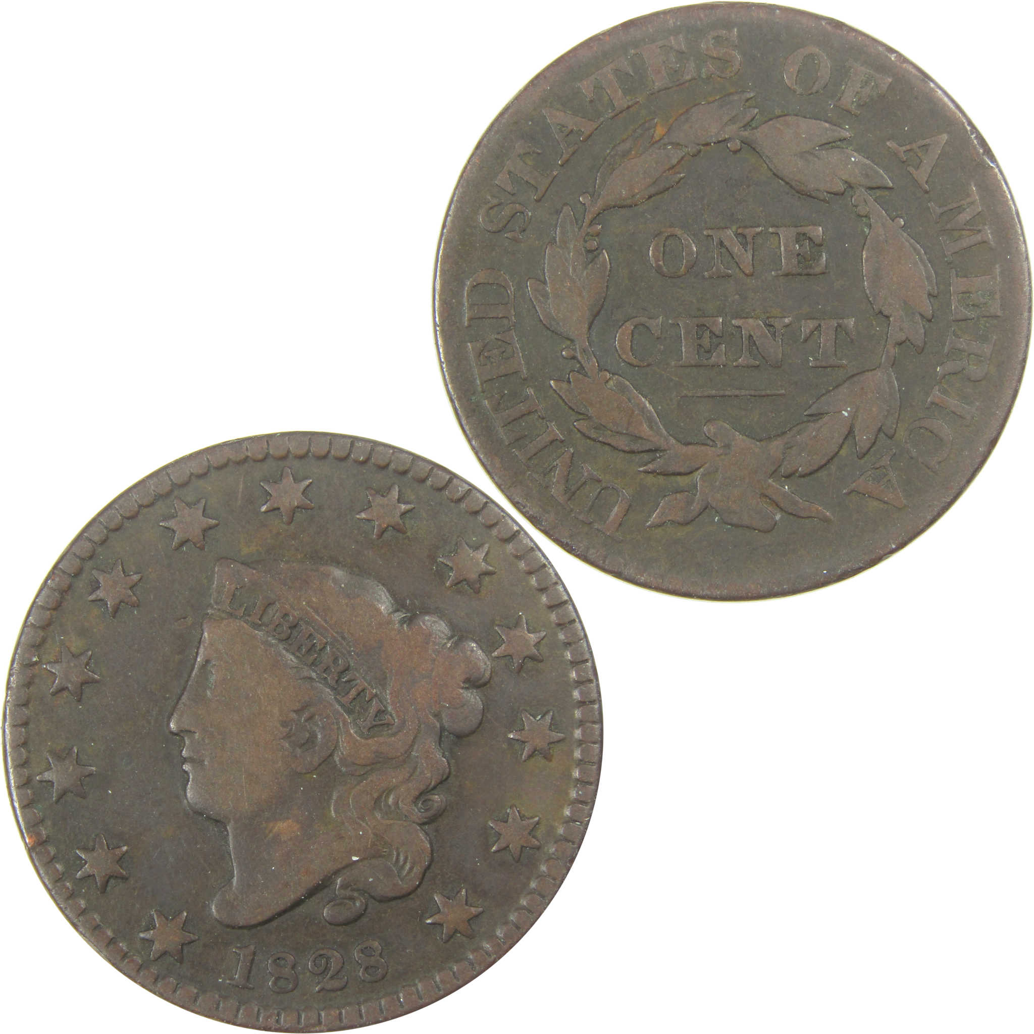 1828 Small Wide Date Coronet Head Large Cent F Fine Copper SKU:I19931