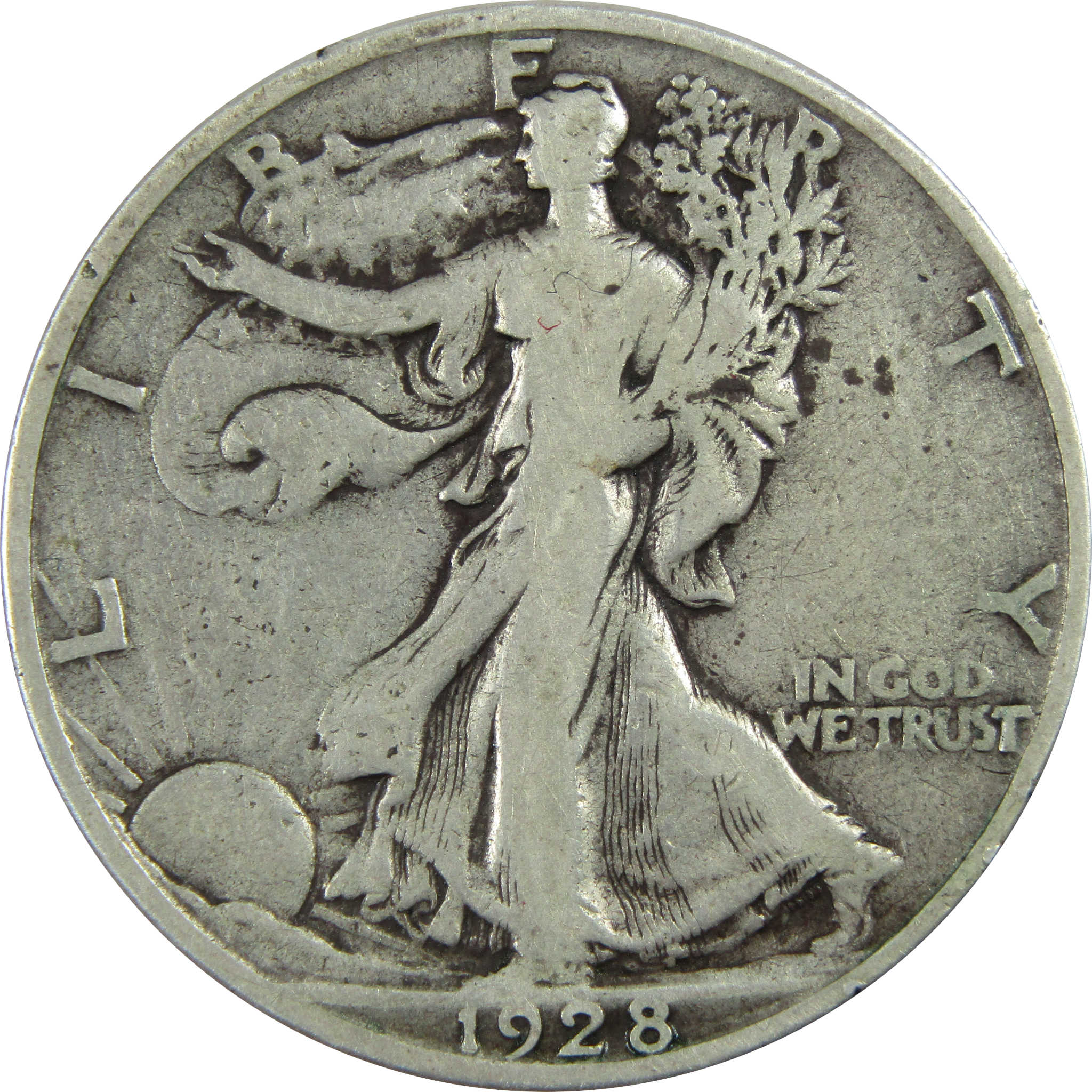 1928 S Liberty Walking Half Dollar F Fine Silver 50c Coin SKU:I13491