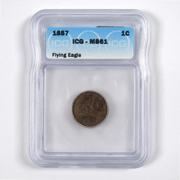 1857 Flying Eagle Cent MS 61 ICG Copper-Nickel Uncirculated SKU:I8408
