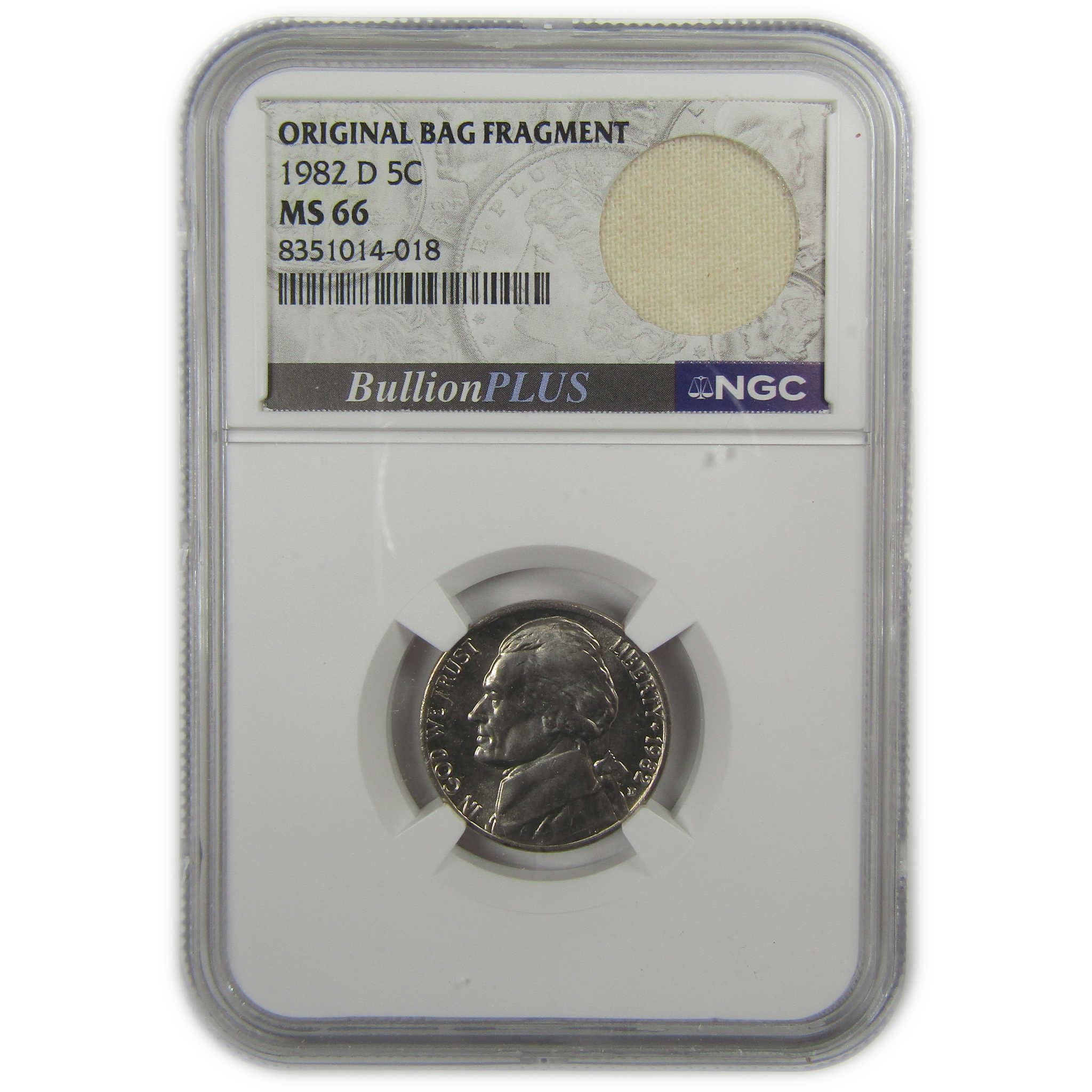 1982 D Jefferson Nickel MS 66 NGC Original Bag Fragment SKU:I20343