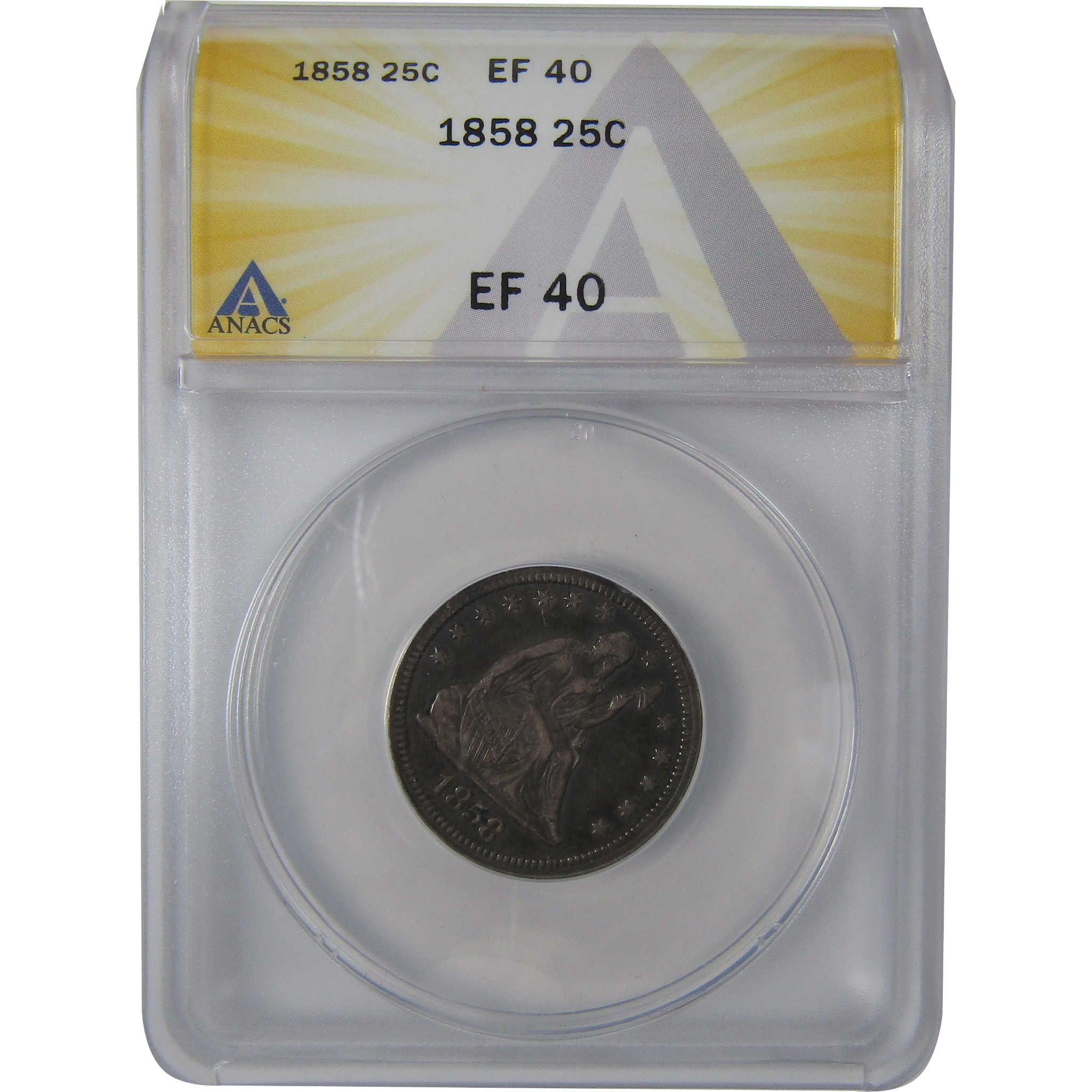1858 Seated Liberty Quarter EF 40 ANACS Silver 25c Coin SKU:I23646