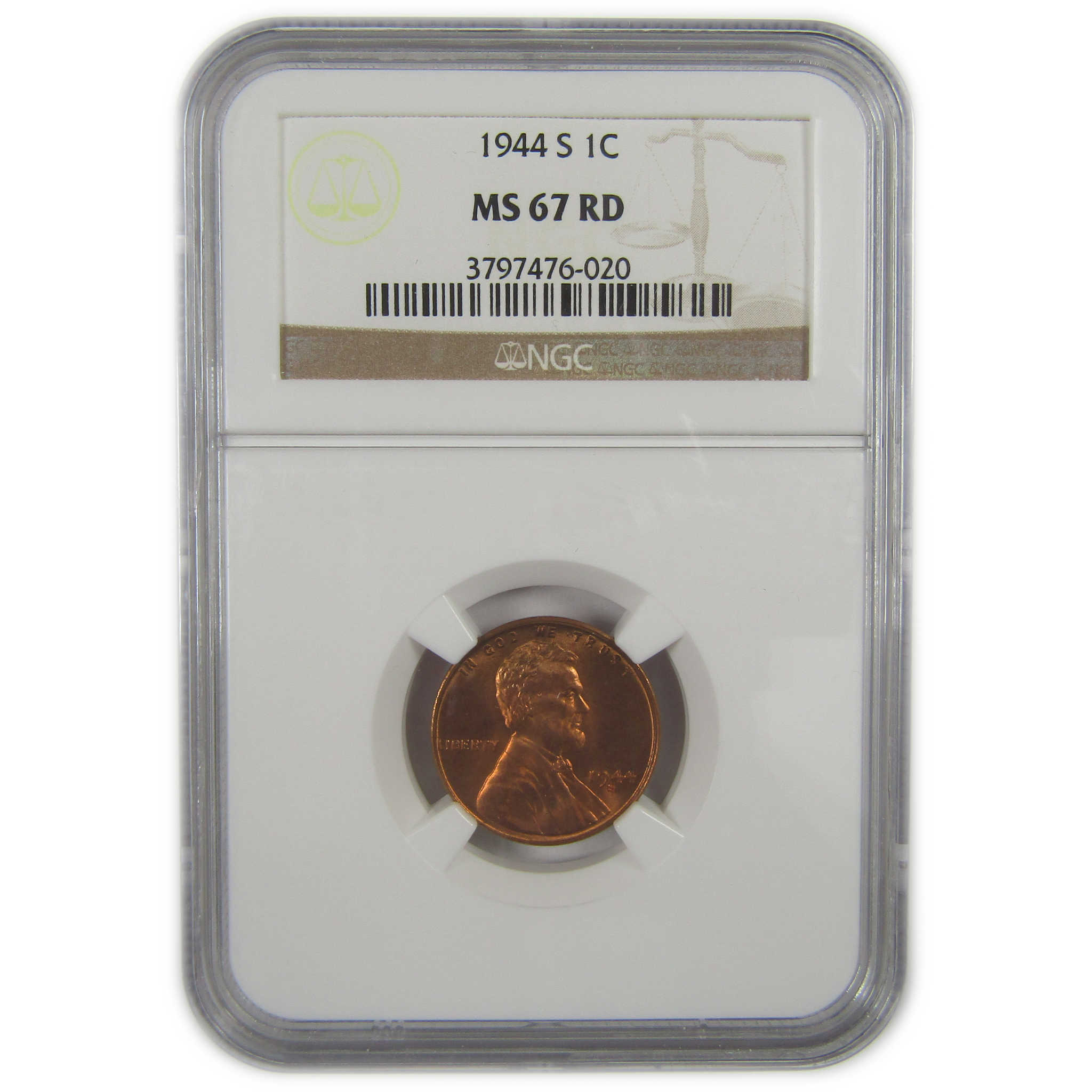 1944 S Lincoln Wheat Cent MS 67 RD NGC Penny Uncirculated SKU:CPC0633