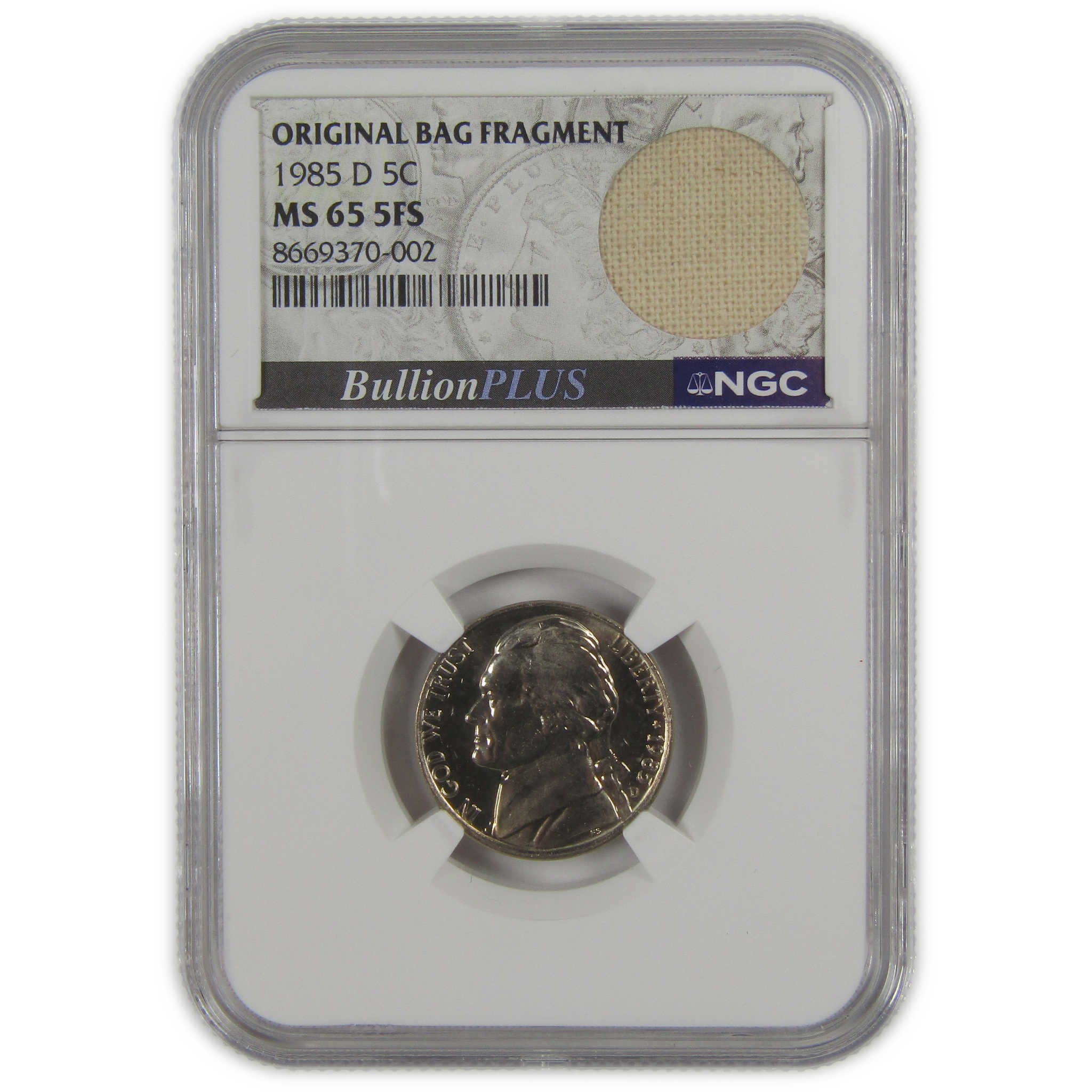 1985 D Jefferson Nickel MS 65 5FS NGC Original Bag Fragment SKU:I23510