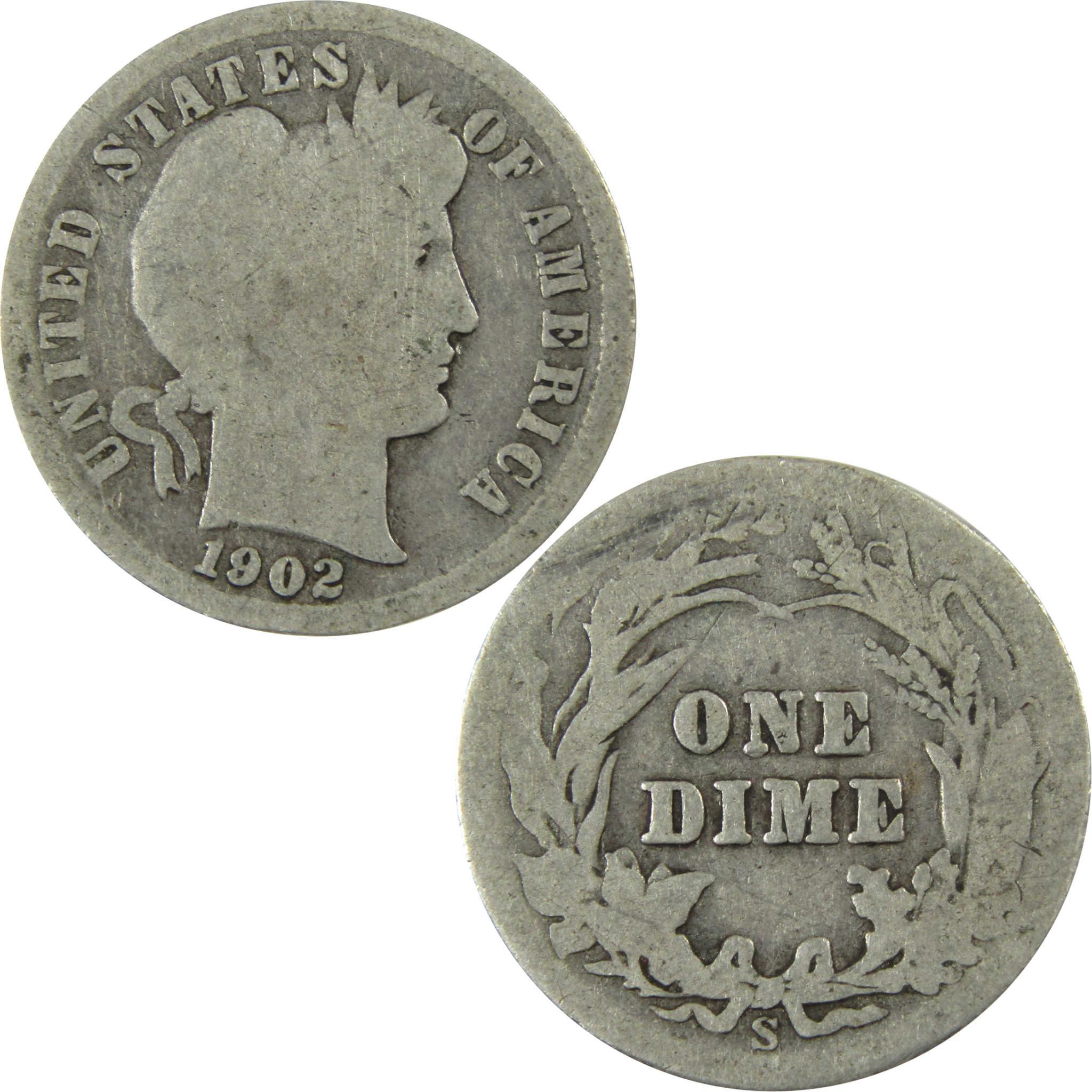 1902 S Barber Silver Dime AG About Good 10c Coin Collectible SKU:CP703