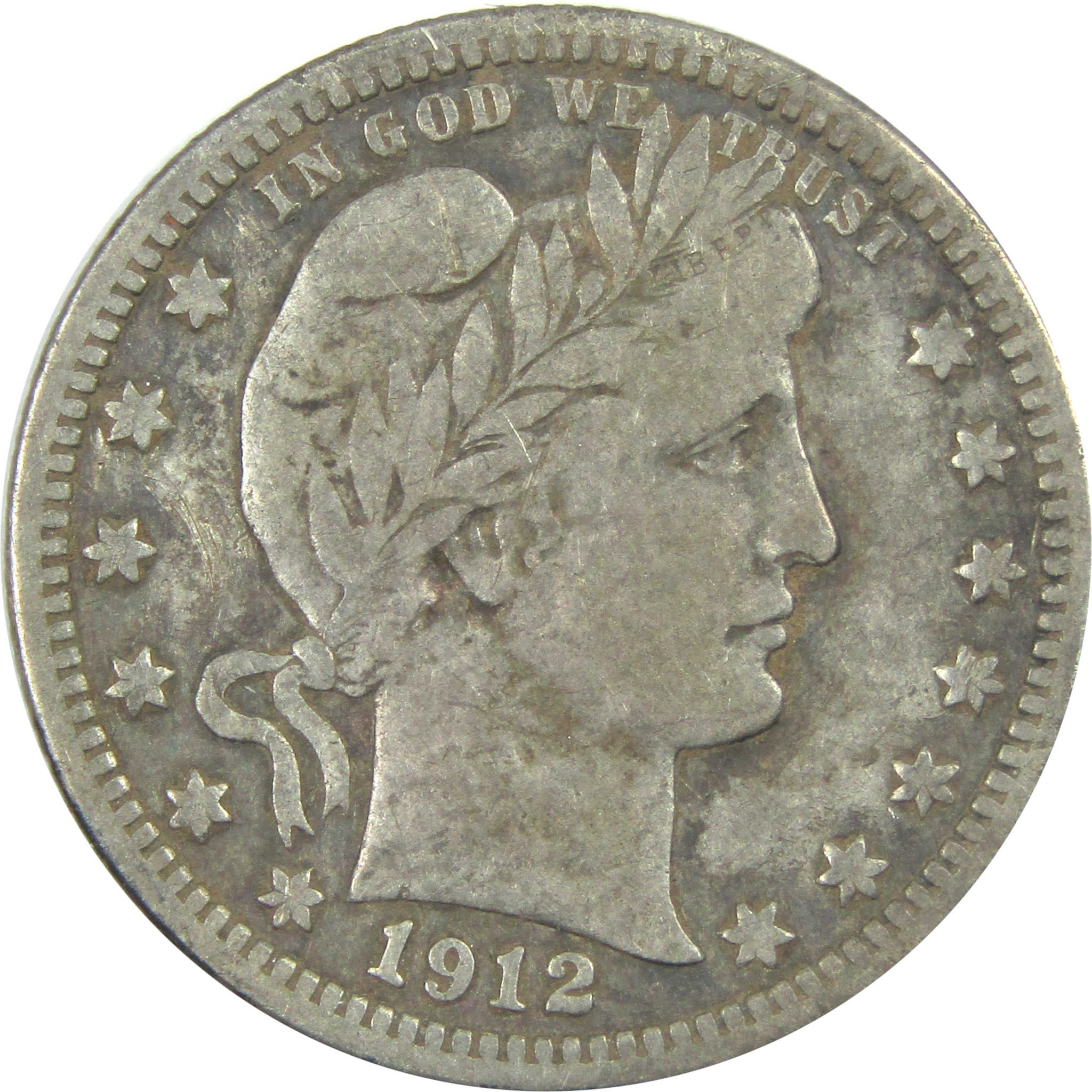 1912 Barber Quarter F Fine Silver 25c Coin SKU:I15306