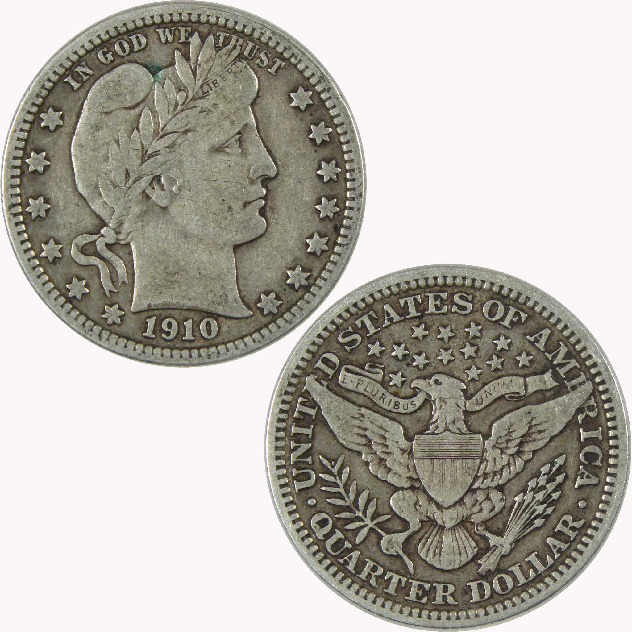 1910 Barber Silver Quarter F Fine 25c Coin Collectible