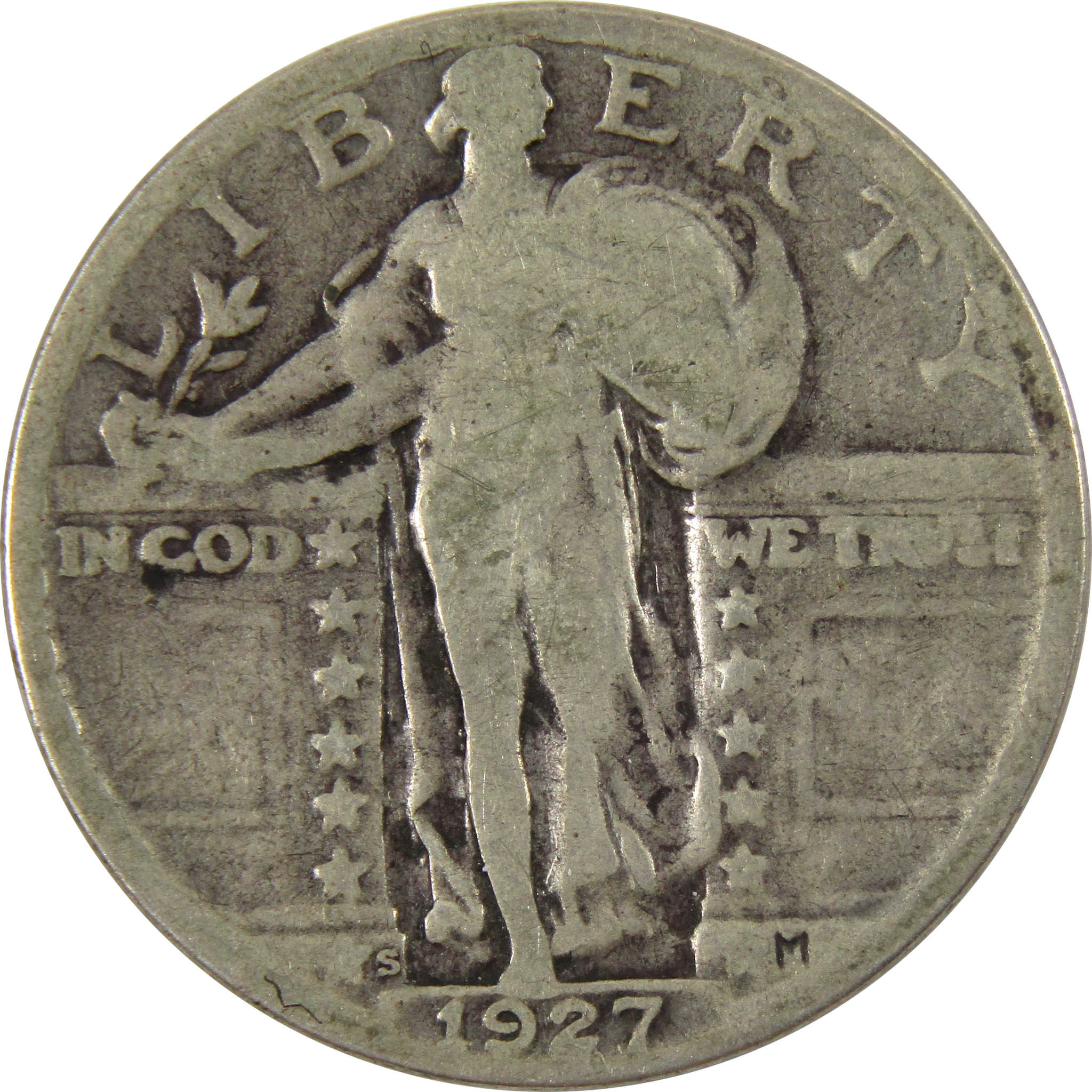 1927 S Standing Liberty Quarter G Good 90% Silver 25c Coin SKU:I9977