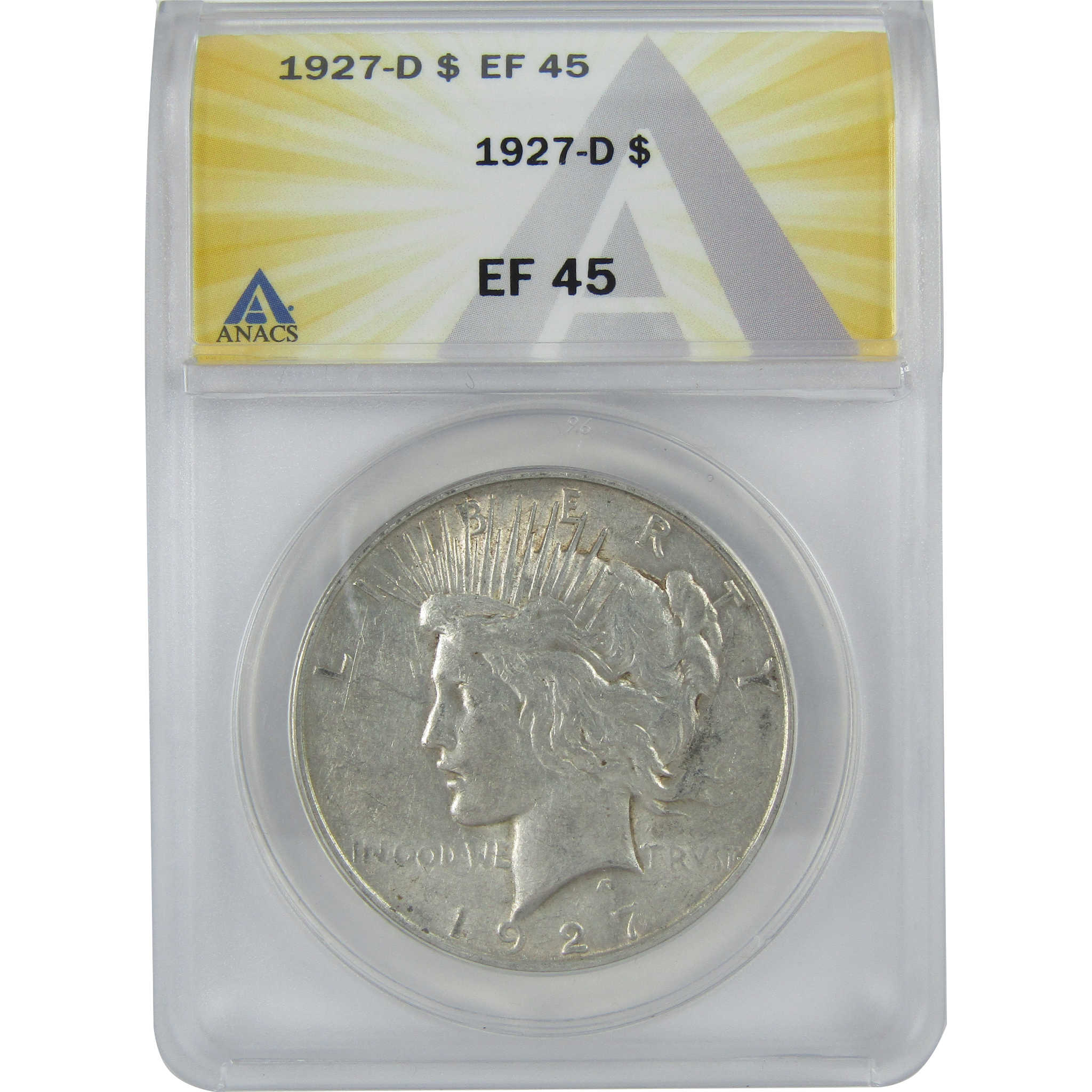 1927 D Peace Dollar EF 45 ANACS Silver $1 Coin SKU:I16392