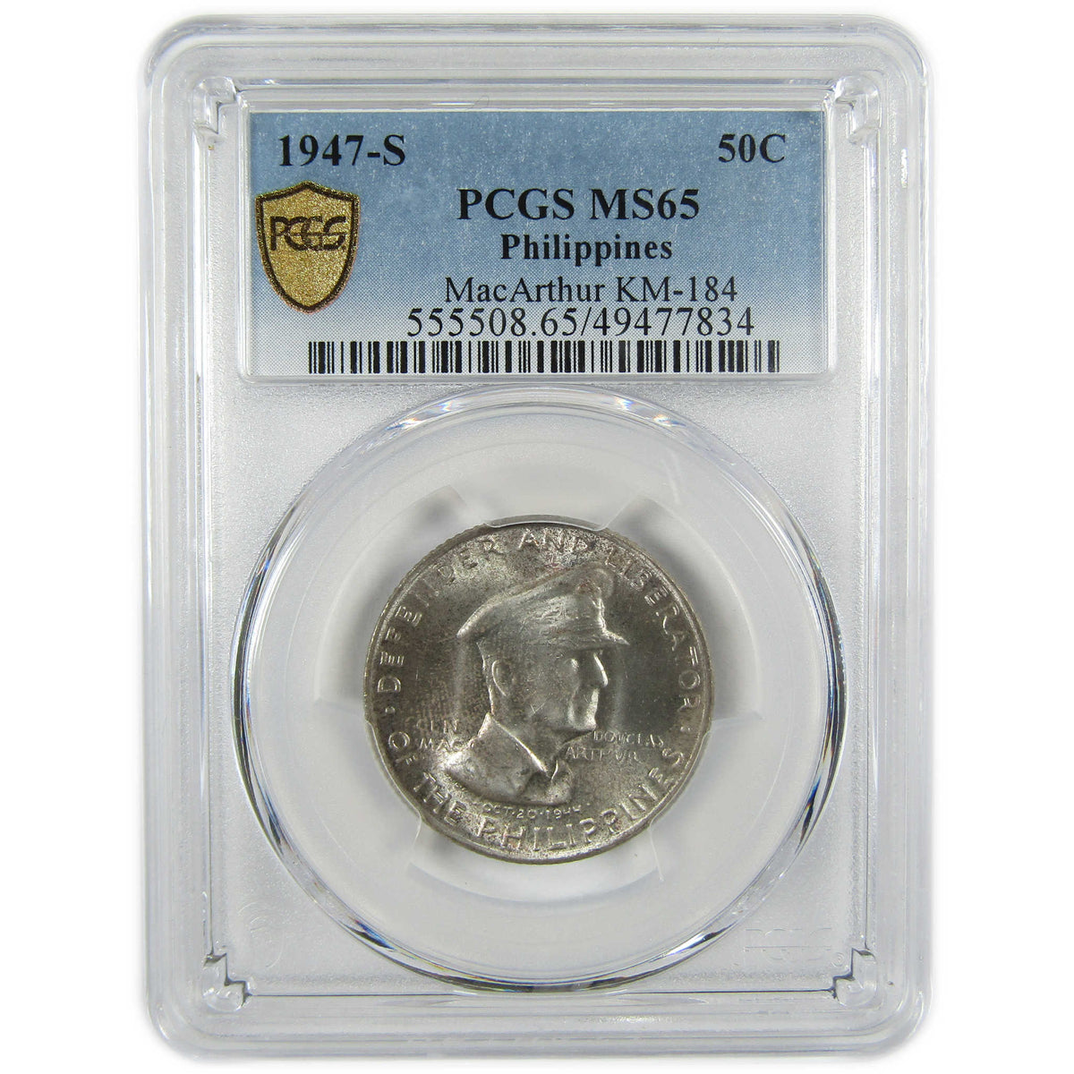 1947 S Philippines Douglas MacArthur Silver 50c MS 65 PCGS SKU:I28799