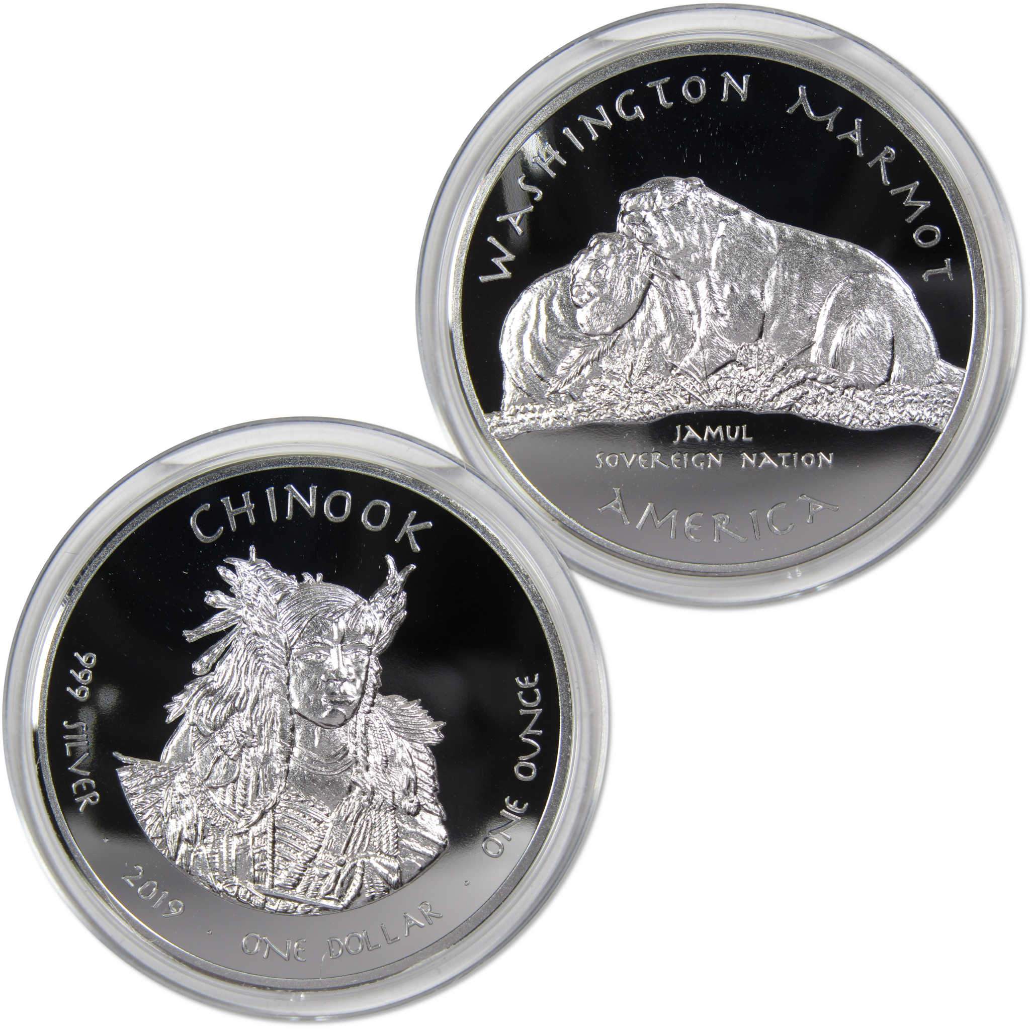 2019 Native American Jamul Chinook Washington Marmot 1 oz Silver Proof