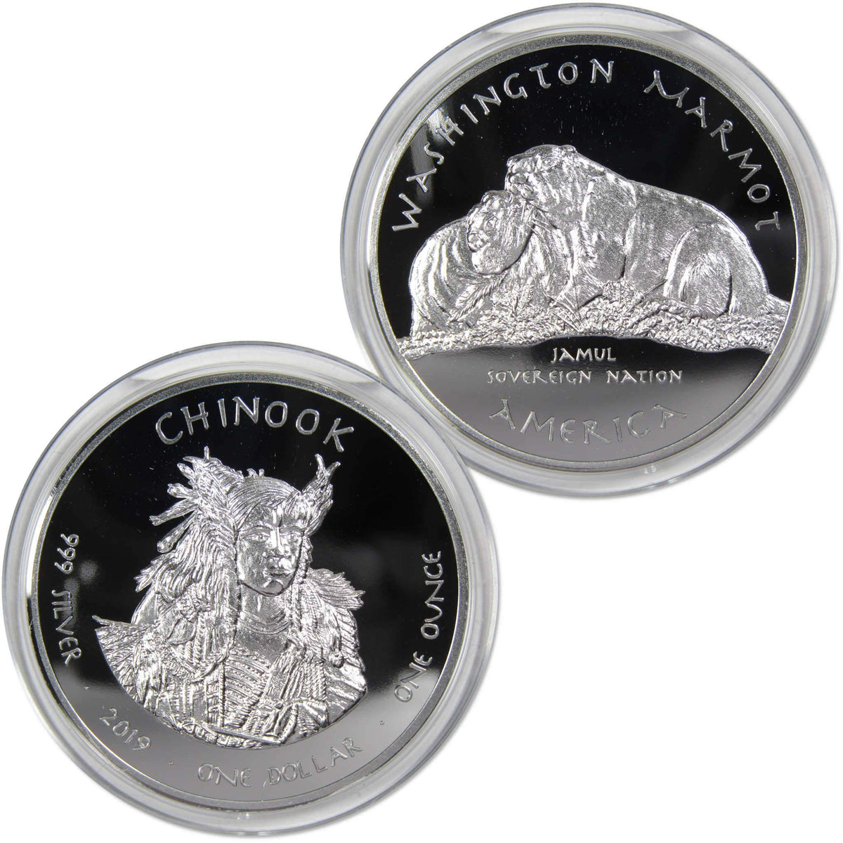 2019 Native American Jamul Chinook Washington Marmot 1 oz Silver Proof