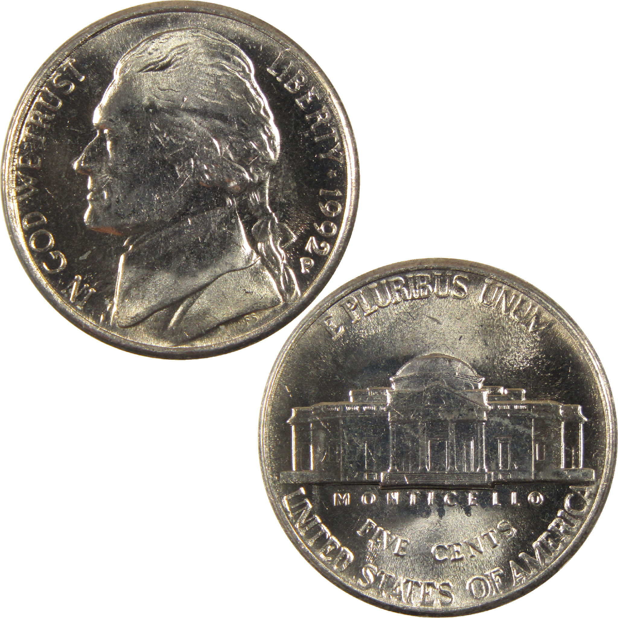 1992 P Jefferson Nickel Uncirculated 5c Coin