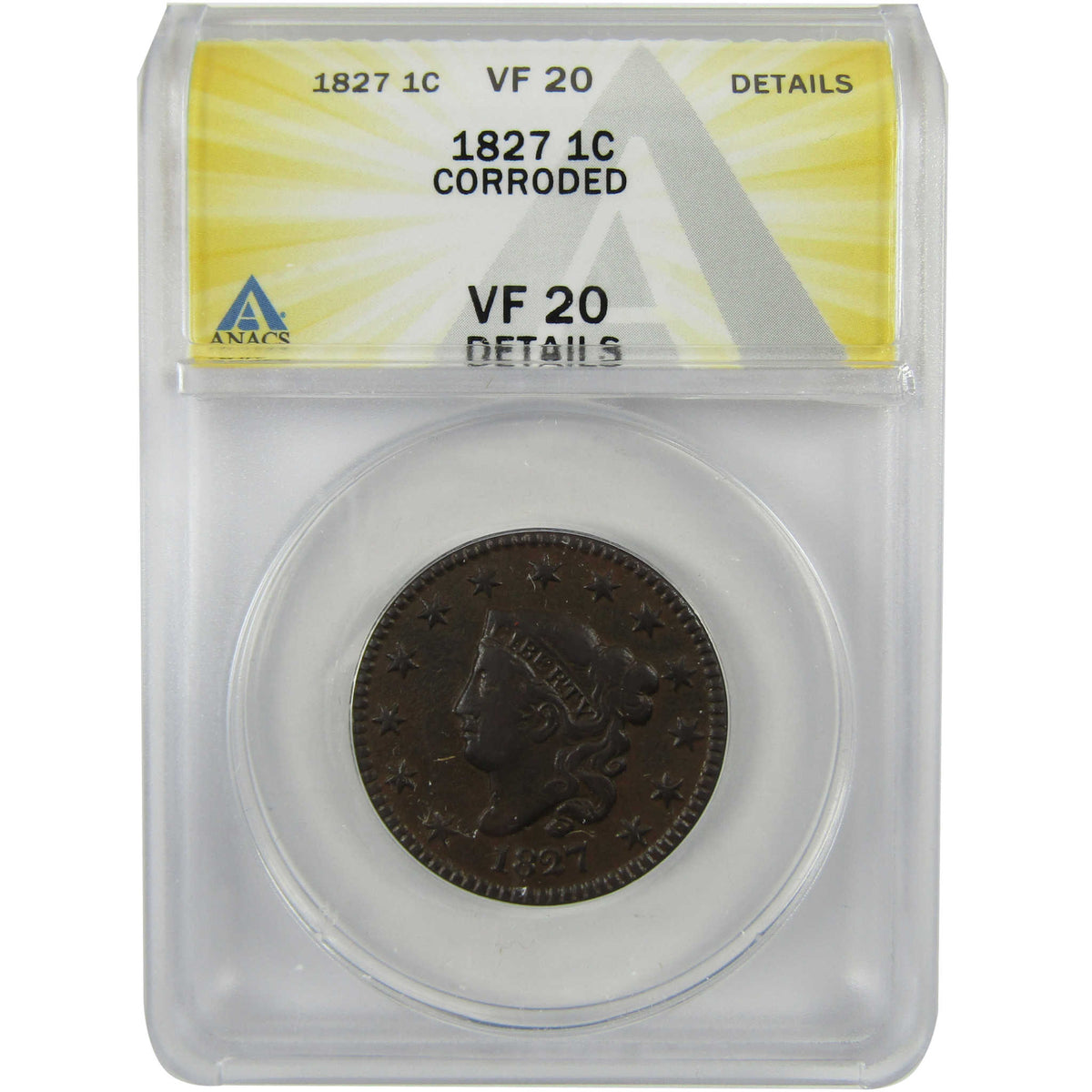 1827 Coronet Head Copper Large Cent VF 20 Details ANACS SKU:I28557