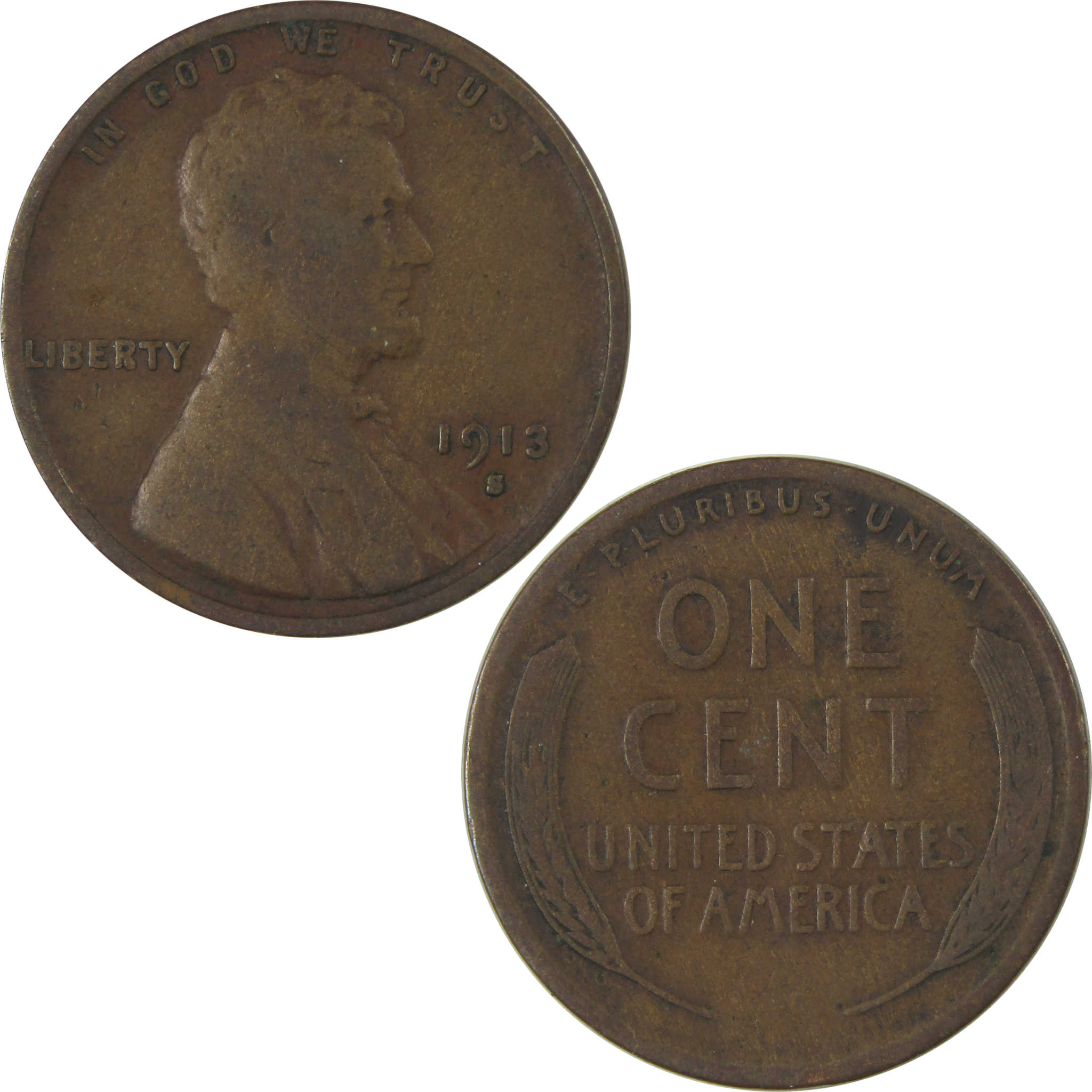 1913 S Lincoln Wheat Cent F Fine Penny 1c Coin Collectible SKU:I23859