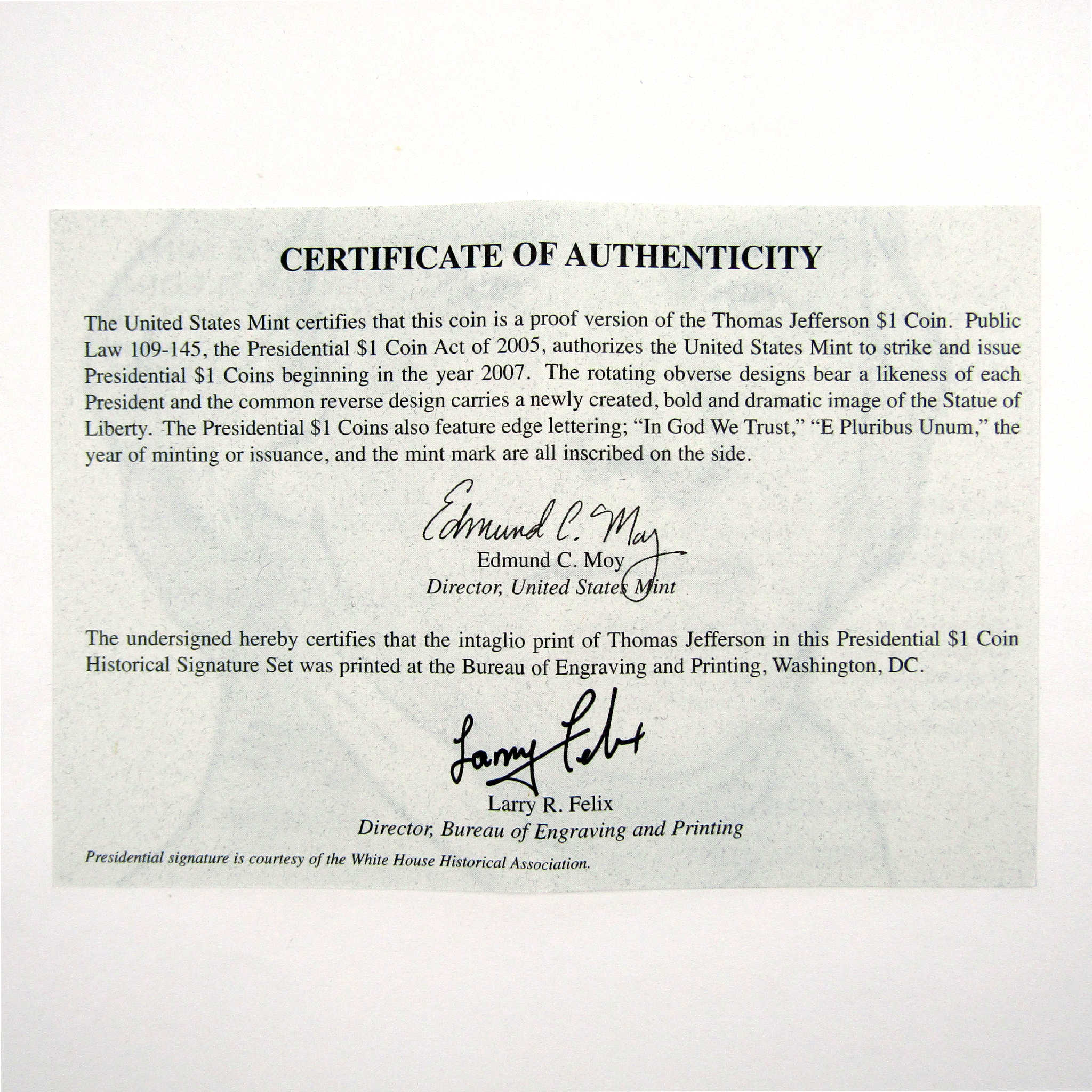 2008 S Thomas Jefferson Presidential Signature Set OGP COA SKU:CPC6110