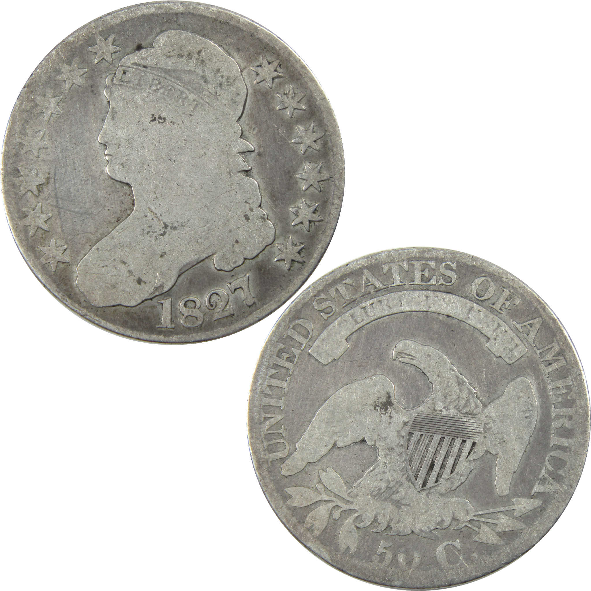 1827 Square Base 2 Capped Bust Half Dollar AG Silver 50c SKU:I11762