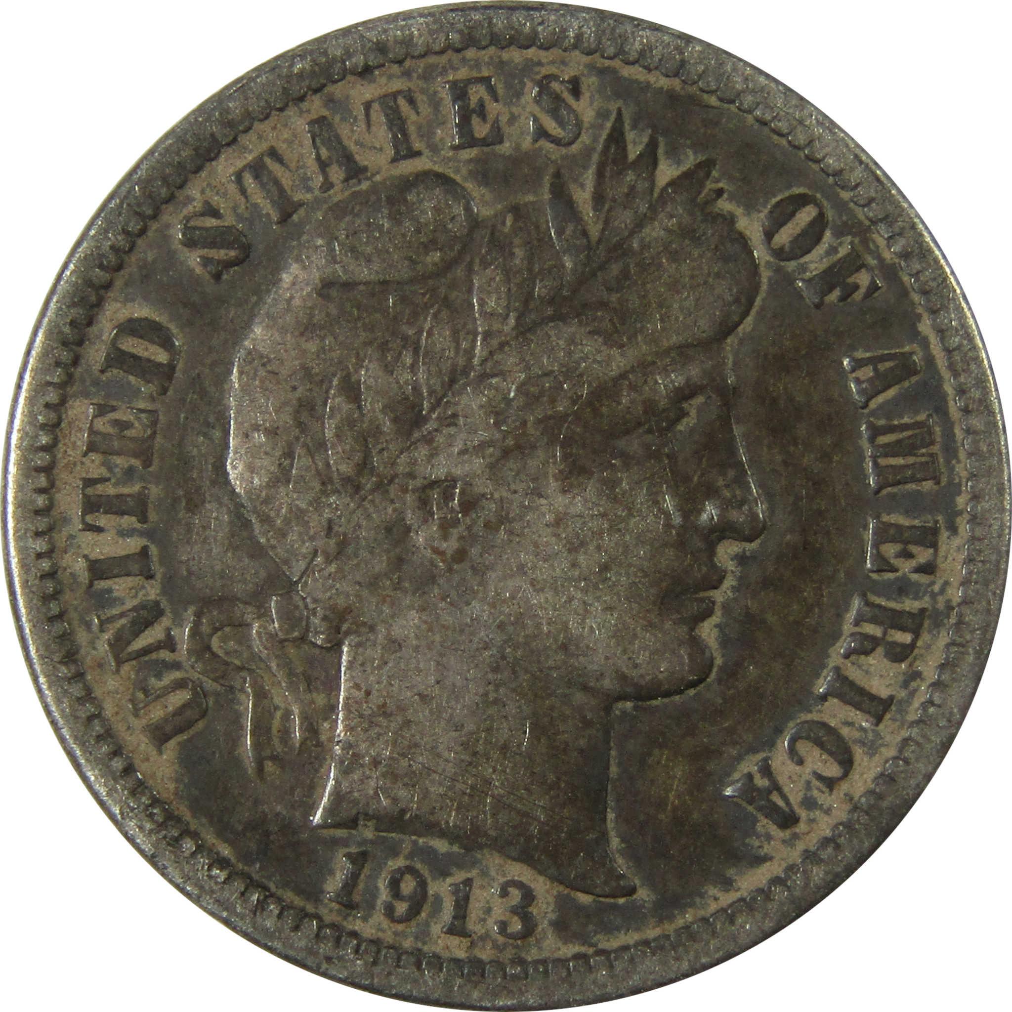 1913 Barber Silver Dime F Fine Details 10c Coin Collectible SKU:CP971