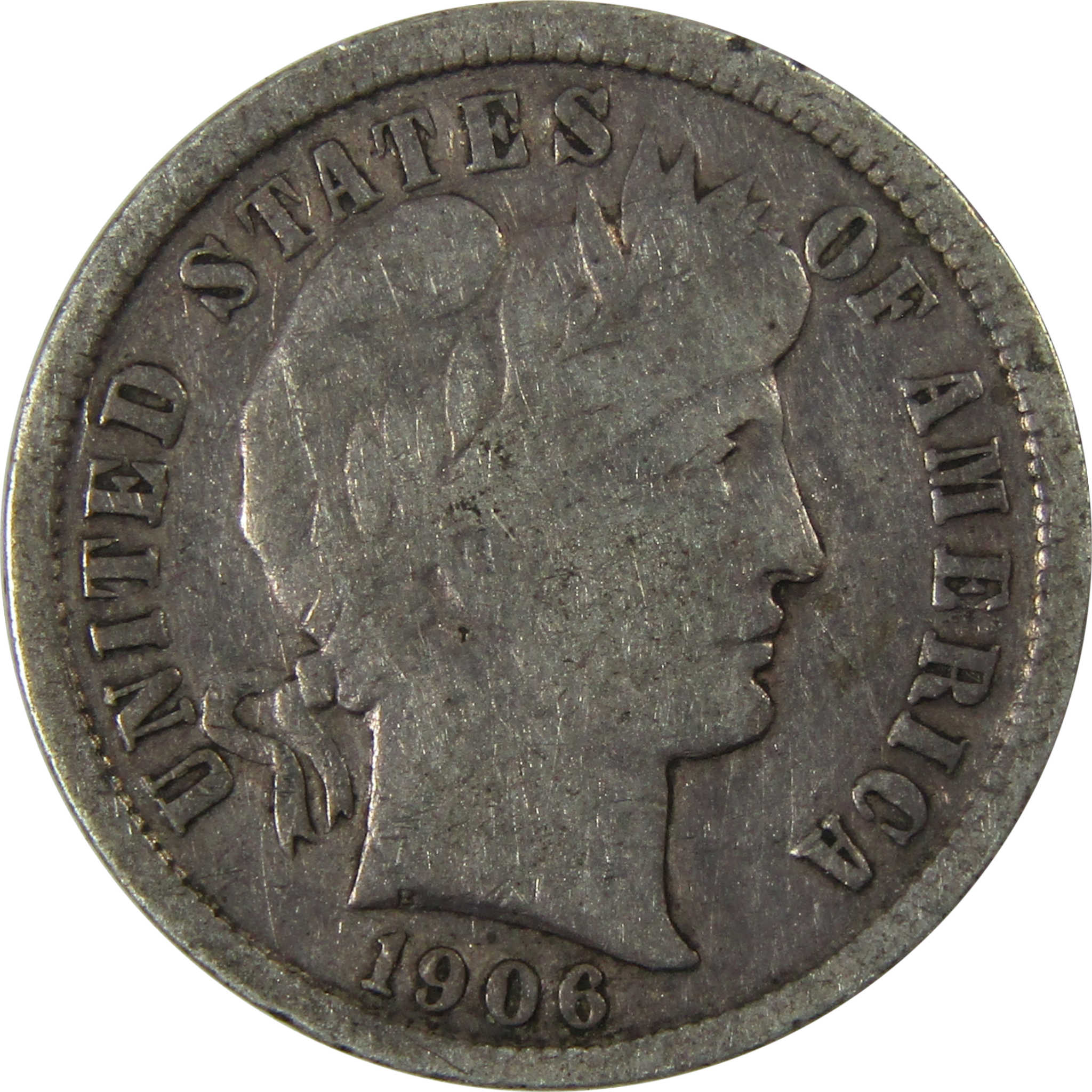 1906 S Barber Silver Dime F Fine Details 10c Coin SKU:CP1029