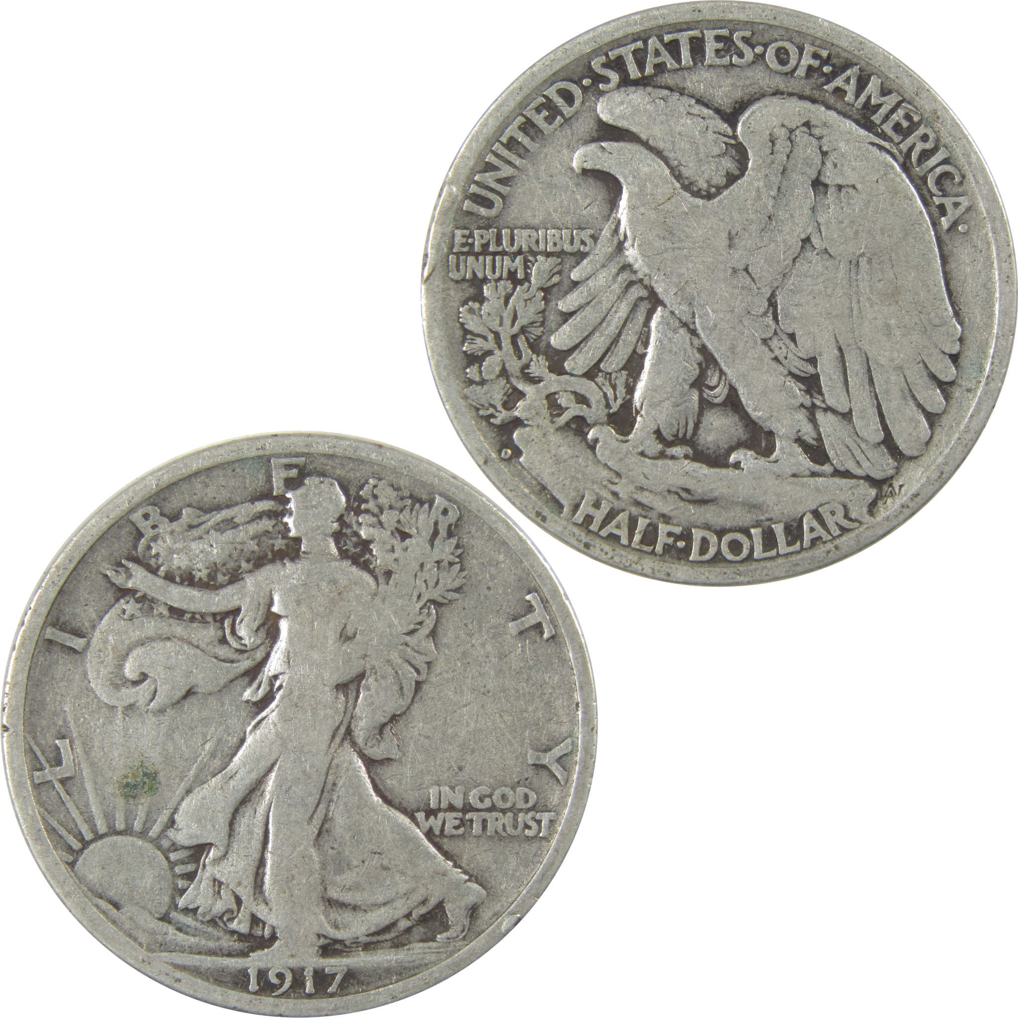 1917 D Reverse Liberty Walking Silver 50c Very Good Details SKU:I24134