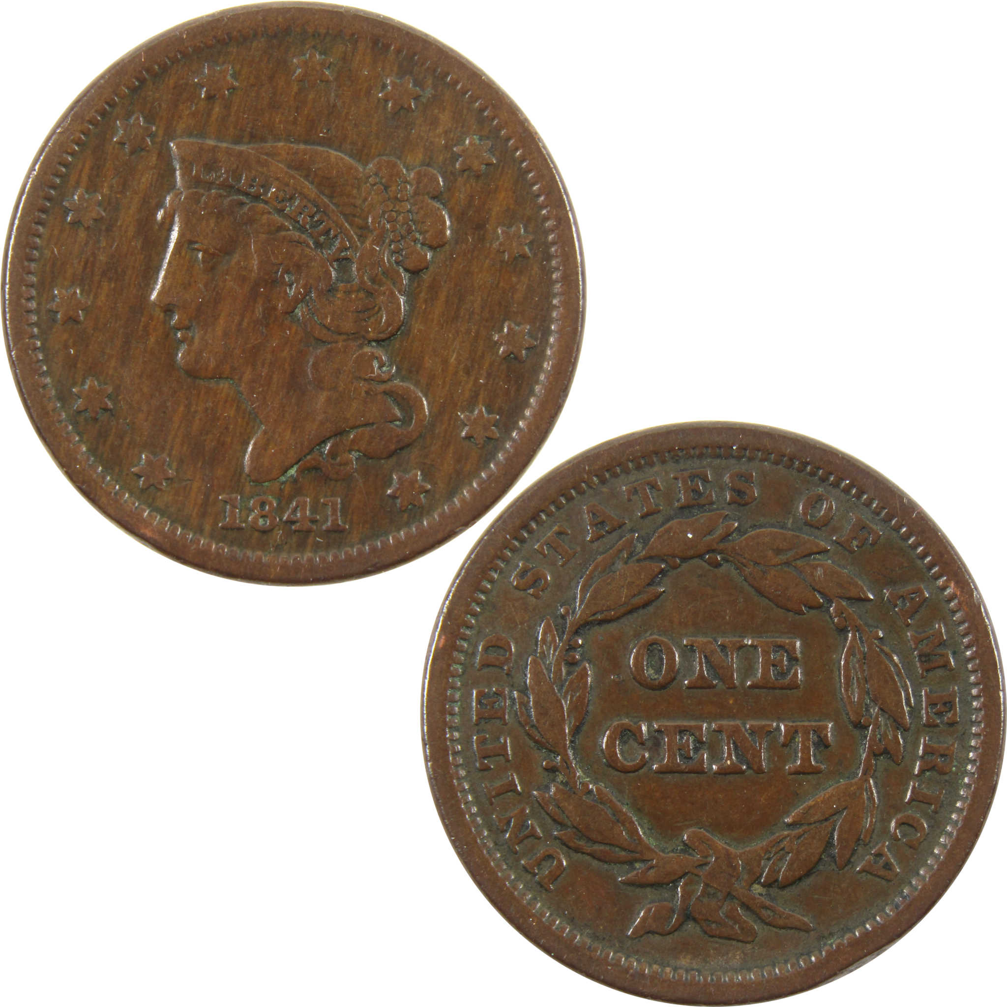 1841 Braided Hair Large Cent VF Very Fine Copper Penny 1c SKU:I10950