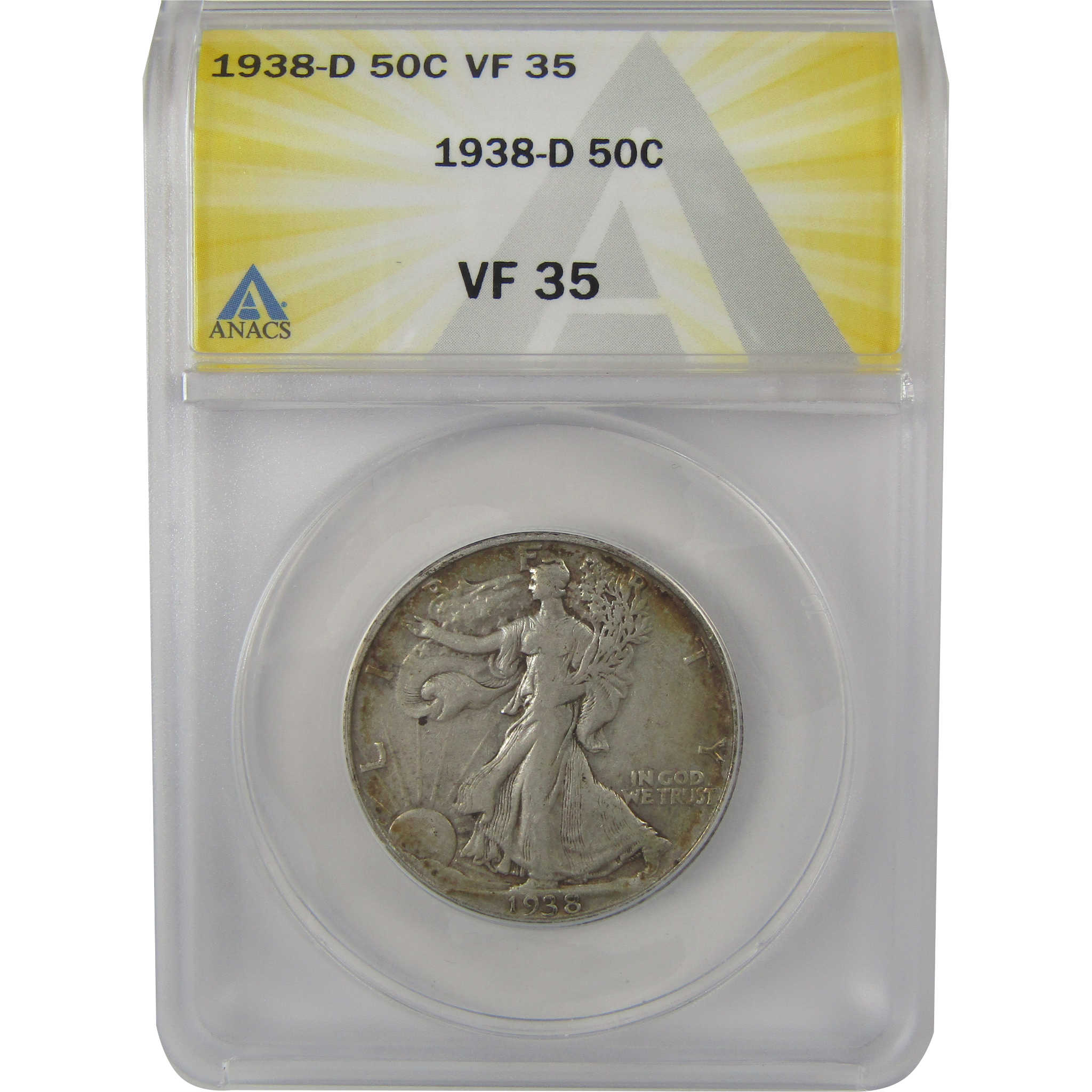 1938 D Liberty Walking Half Dollar VF 35 ANACS Silver SKU:I22189