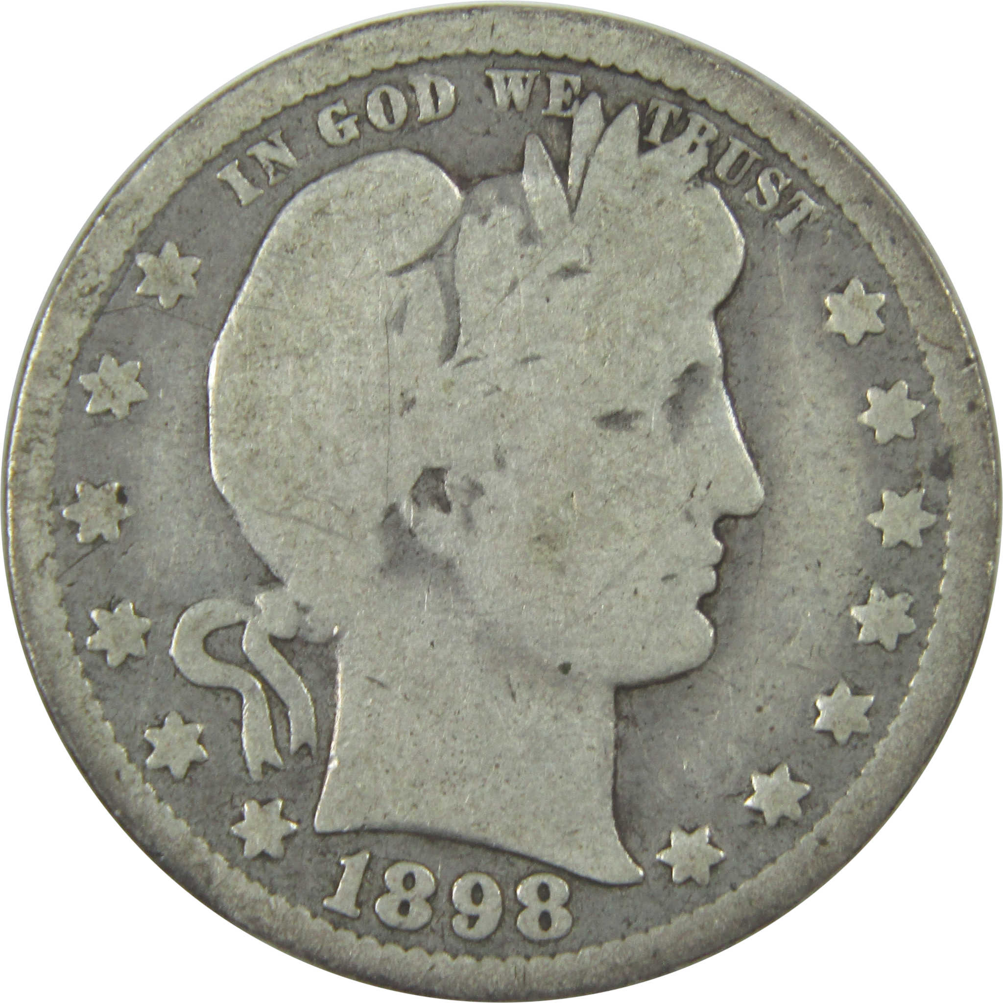 1898 O Barber Quarter G Good Silver 25c Coin SKU:I15434