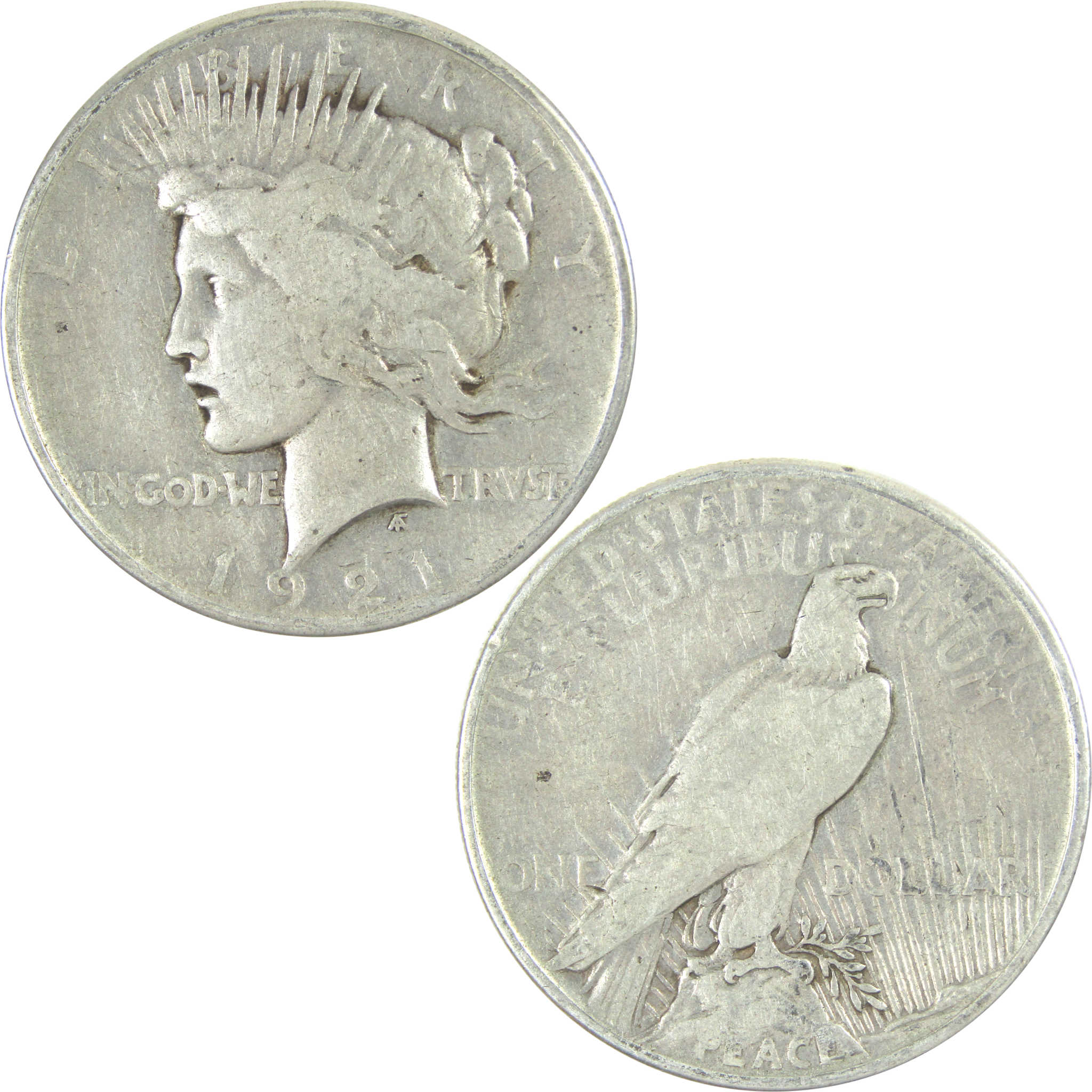 1921 High Relief Peace Dollar VG Very Good Silver $1 Coin SKU:I16510