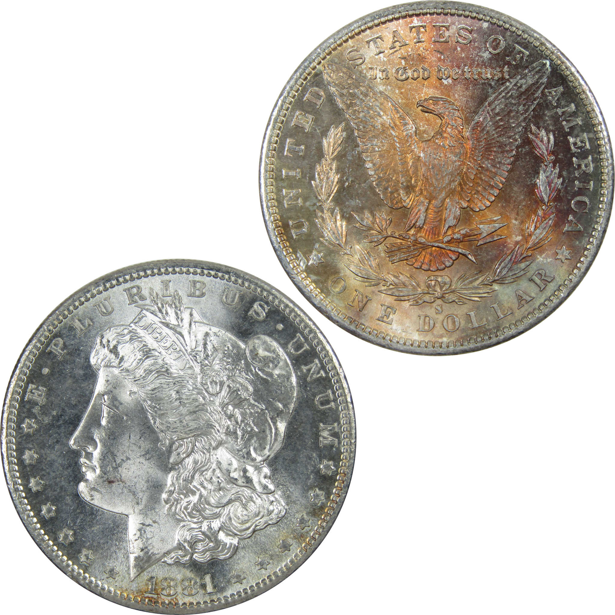 1881 S Morgan Dollar Uncirculated Silver $1 Coin Toned SKU:I14241