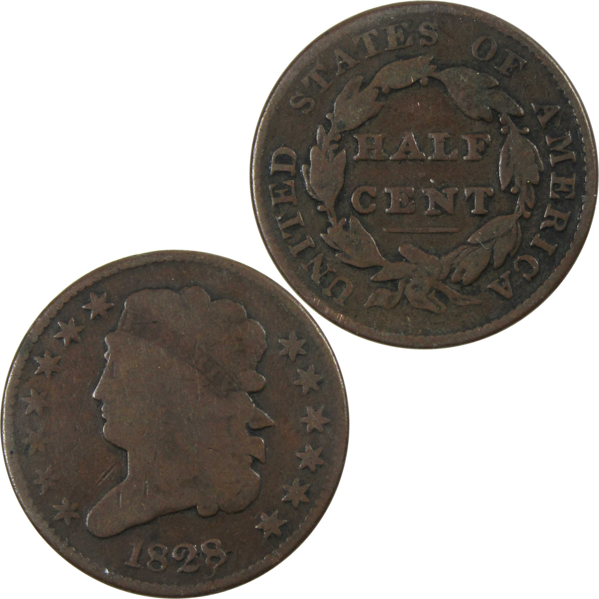 1828 13 Stars Classic Head Half Cent G Good Copper 1/2c SKU:I13823